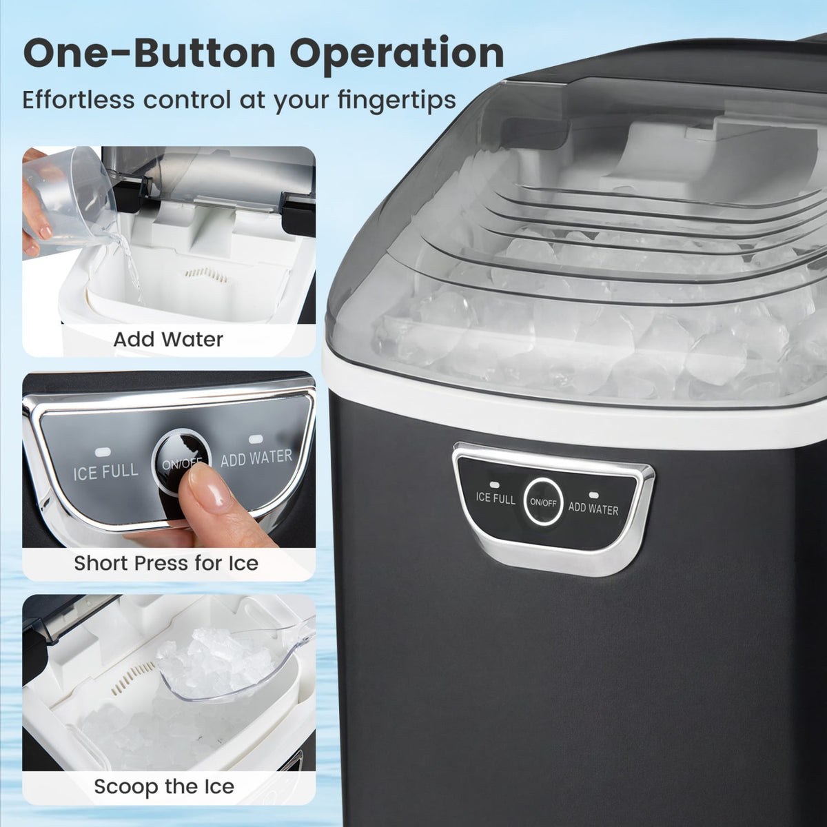 Nugget Ice Maker Countertop with Audible Ice Full Alarm-Black-Ice Makers-DECOROLALA