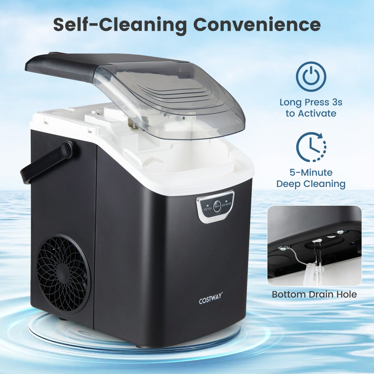 Nugget Ice Maker Countertop with Audible Ice Full Alarm-Black-Ice Makers-DECOROLALA