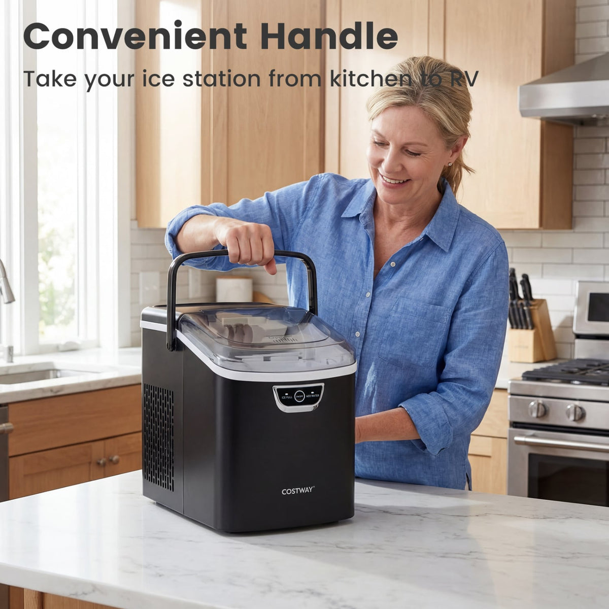 Nugget Ice Maker Countertop with Audible Ice Full Alarm-Black-Ice Makers-DECOROLALA