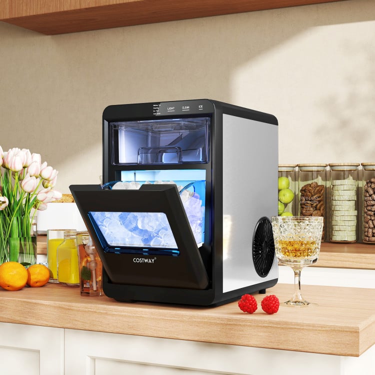 Nugget Ice Maker Countertop with Soft Chewable Pellet-Black-Ice Makers-DECOROLALA