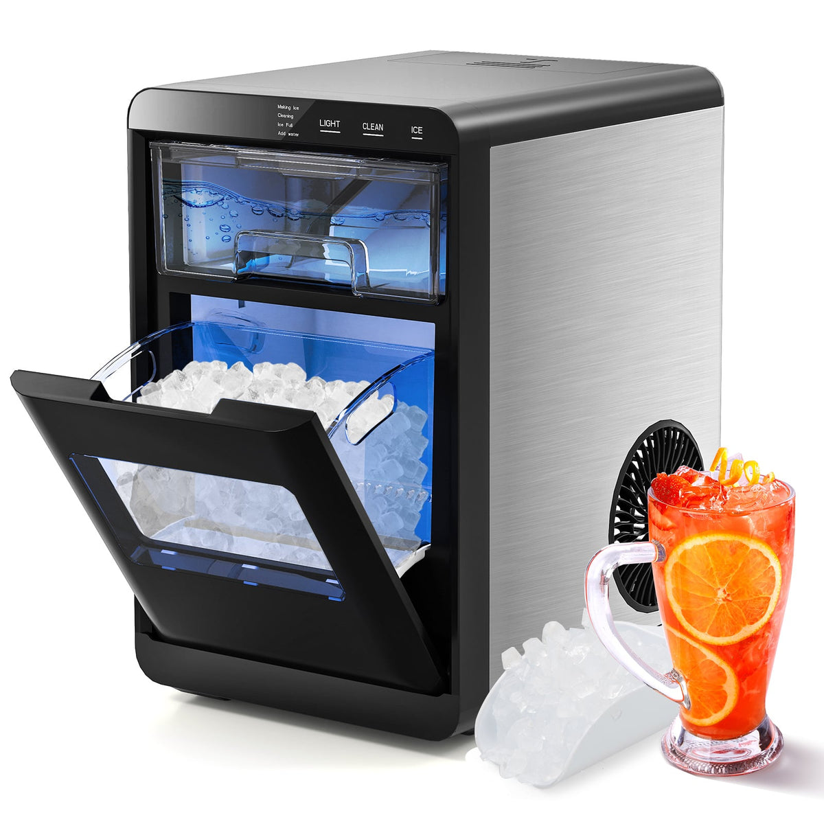 Nugget Ice Maker Countertop with Soft Chewable Pellet-Black-Ice Makers-DECOROLALA