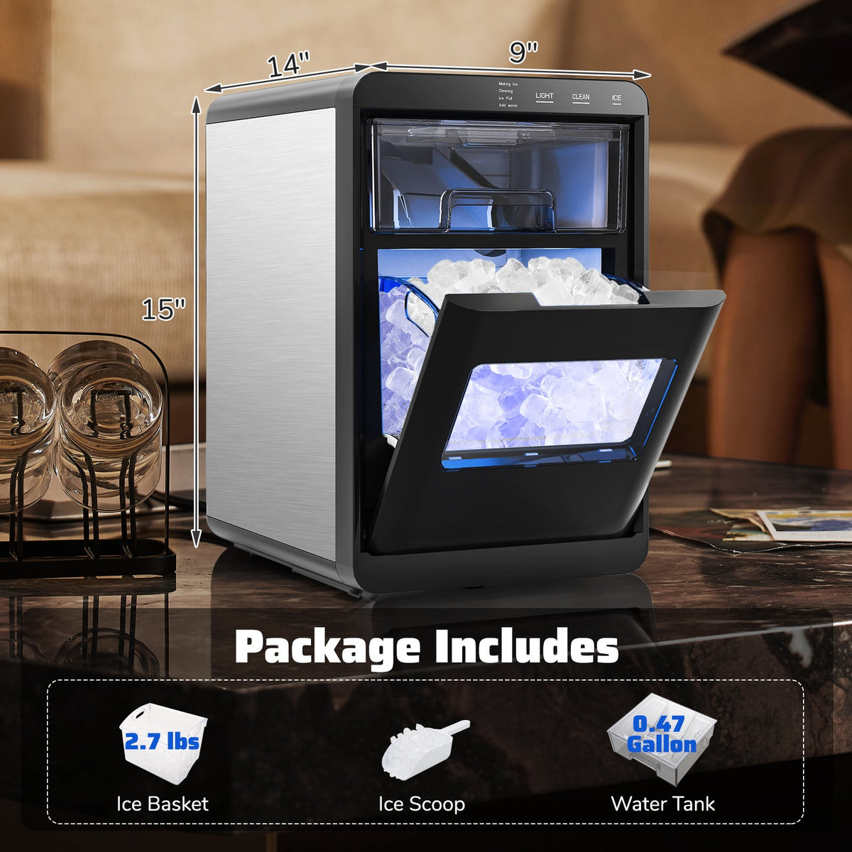 Nugget Ice Maker Countertop with Soft Chewable Pellet-Black-Ice Makers-DECOROLALA