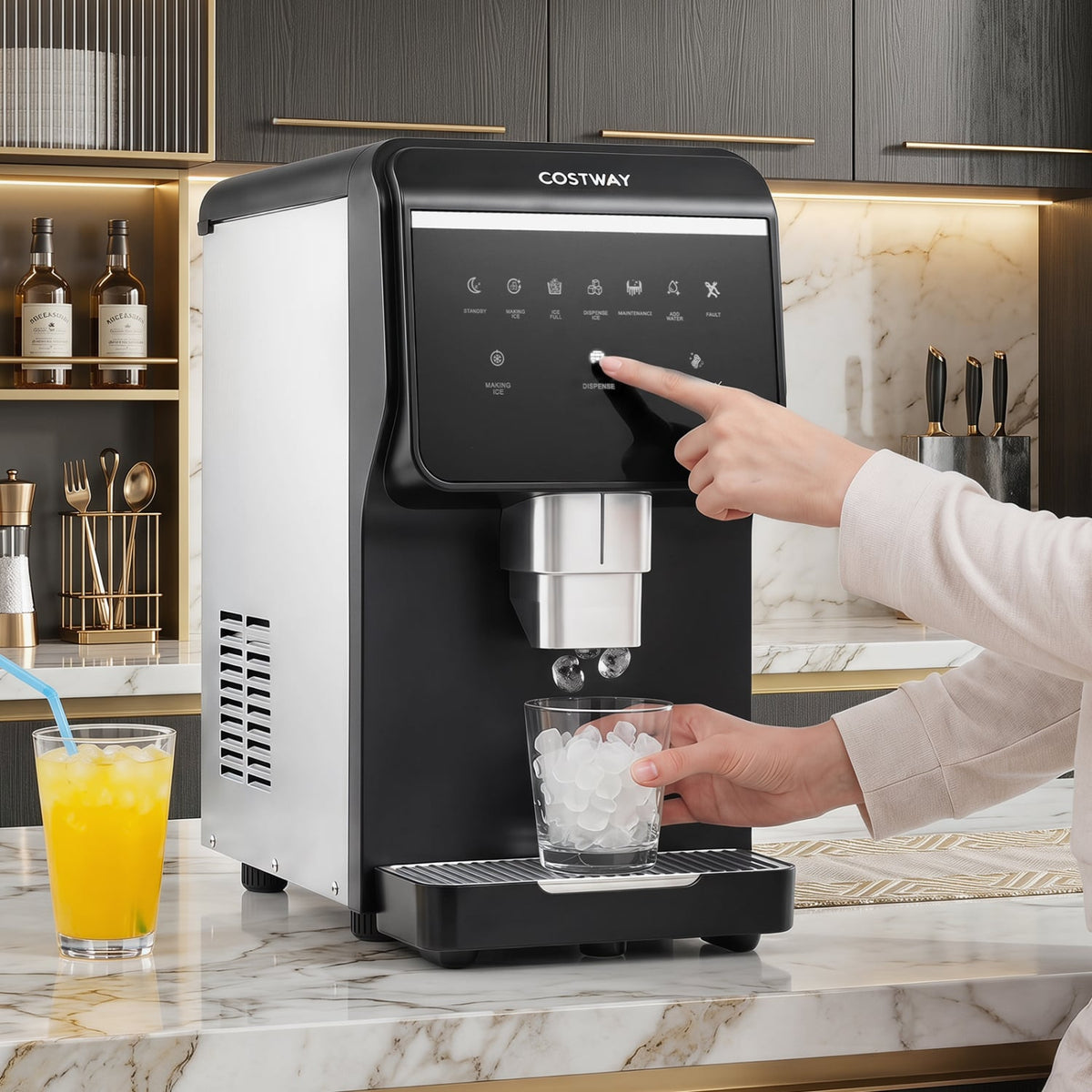Nugget Ice Maker with Self Dispensing 80 LBS Per Day Chewable Pellet Ice Machine-Ice Makers-DECOROLALA
