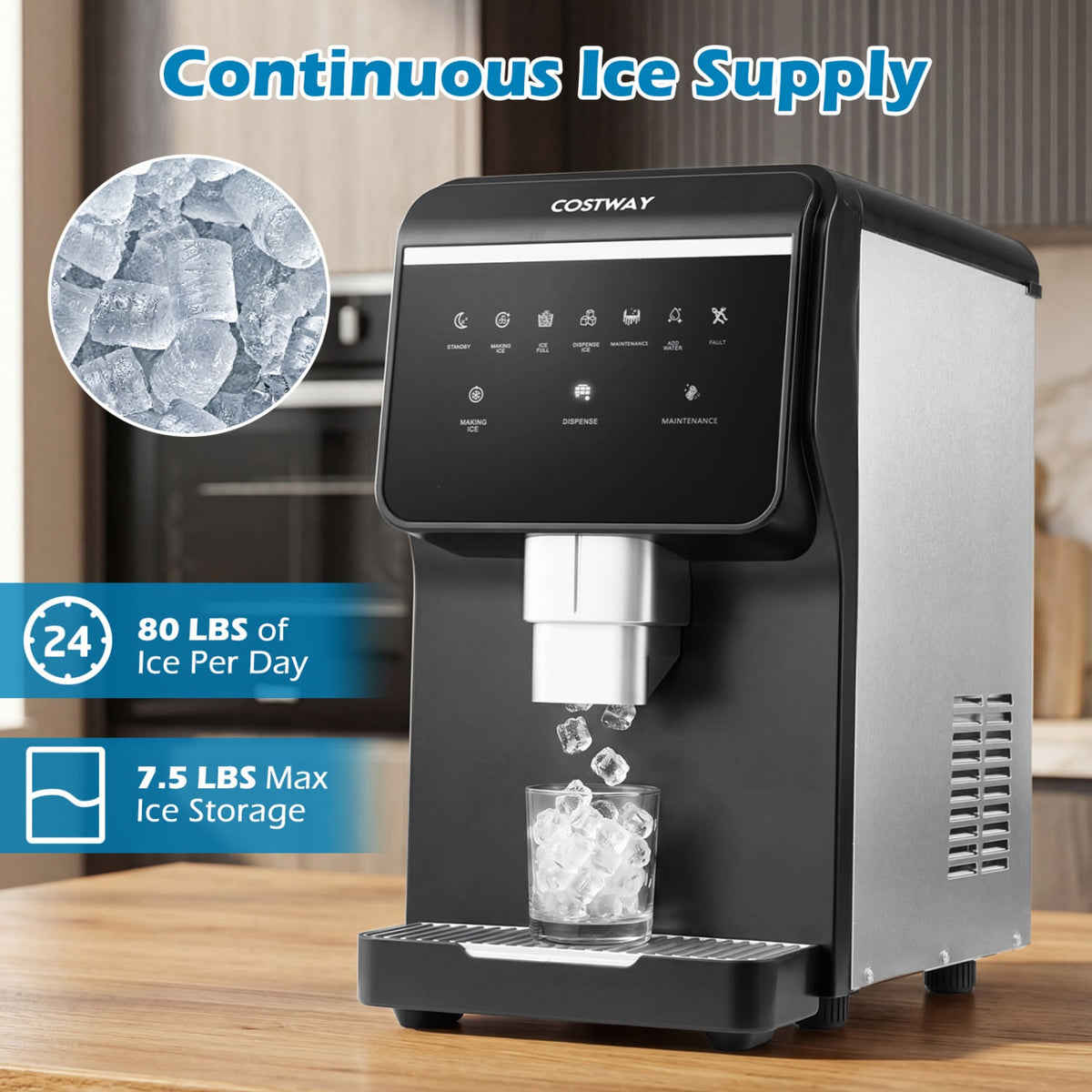 Nugget Ice Maker with Self Dispensing 80 LBS Per Day Chewable Pellet Ice Machine-Ice Makers-DECOROLALA