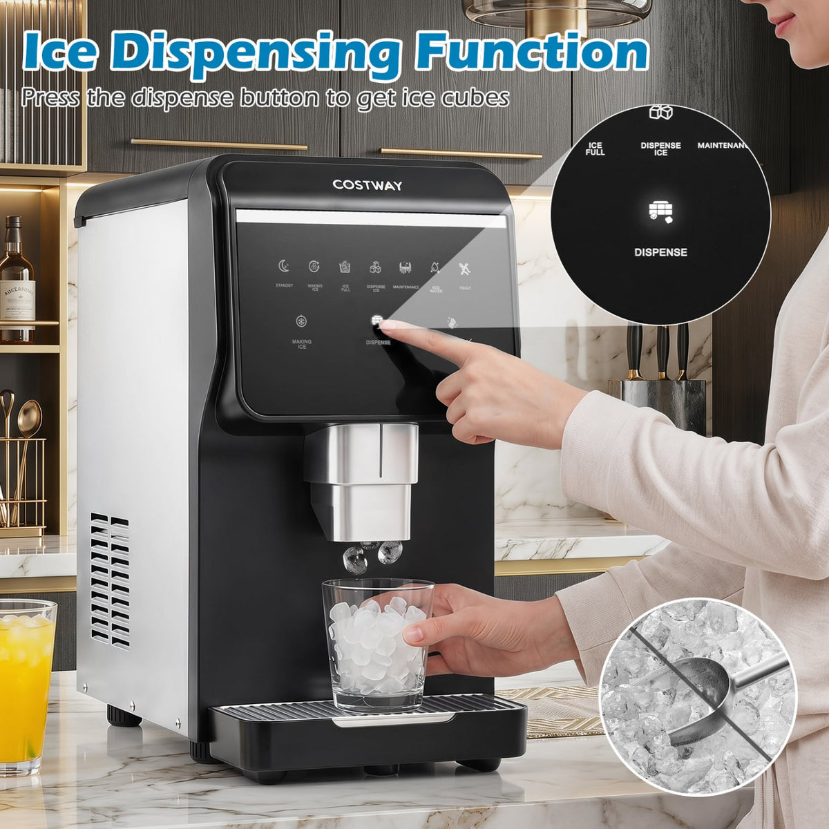 Nugget Ice Maker with Self Dispensing 80 LBS Per Day Chewable Pellet Ice Machine-Ice Makers-DECOROLALA