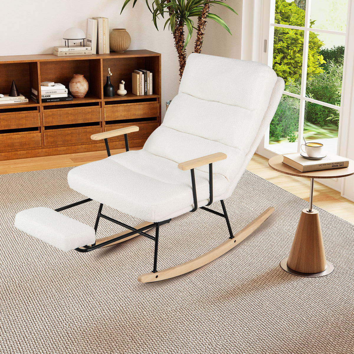 Nursery Rocking Chair Teddy Velvet Upholstered Rocking Chair-White-Recliners-DECOROLALA