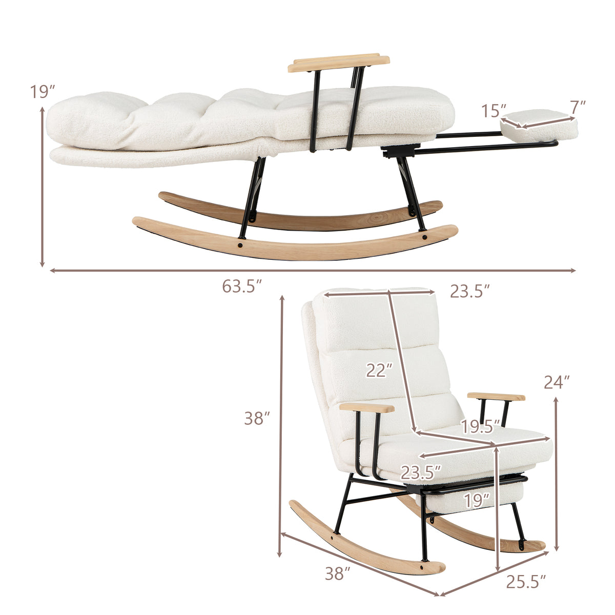 Nursery Rocking Chair Teddy Velvet Upholstered Rocking Chair-White-Recliners-DECOROLALA