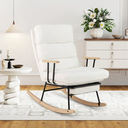 Nursery Rocking Chair Teddy Velvet Upholstered Rocking Chair-White-Recliners-DECOROLALA