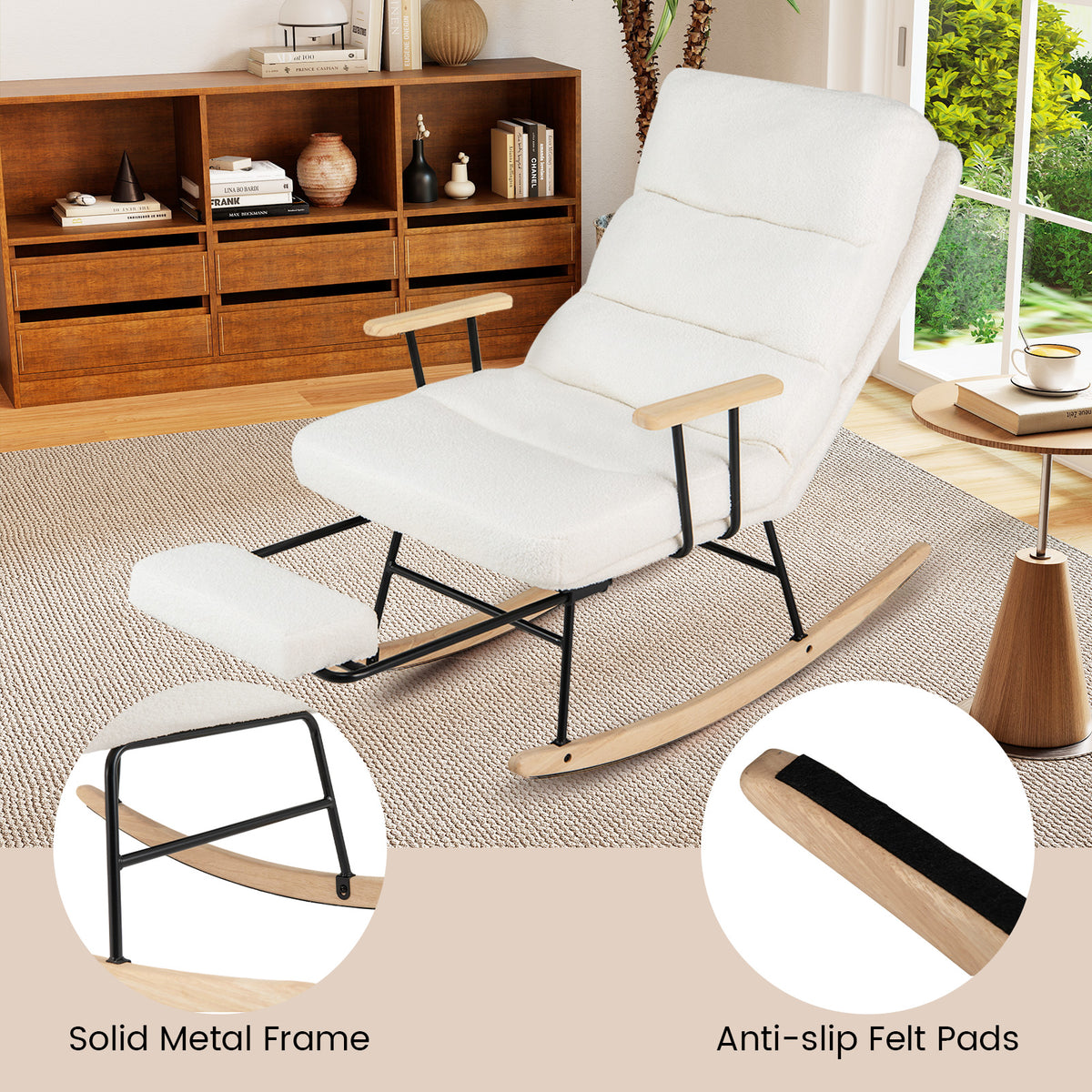 Nursery Rocking Chair Teddy Velvet Upholstered Rocking Chair-White-Recliners-DECOROLALA
