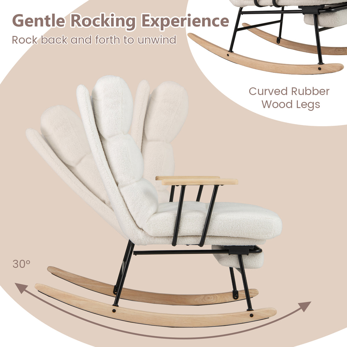 Nursery Rocking Chair Teddy Velvet Upholstered Rocking Chair-White-Recliners-DECOROLALA