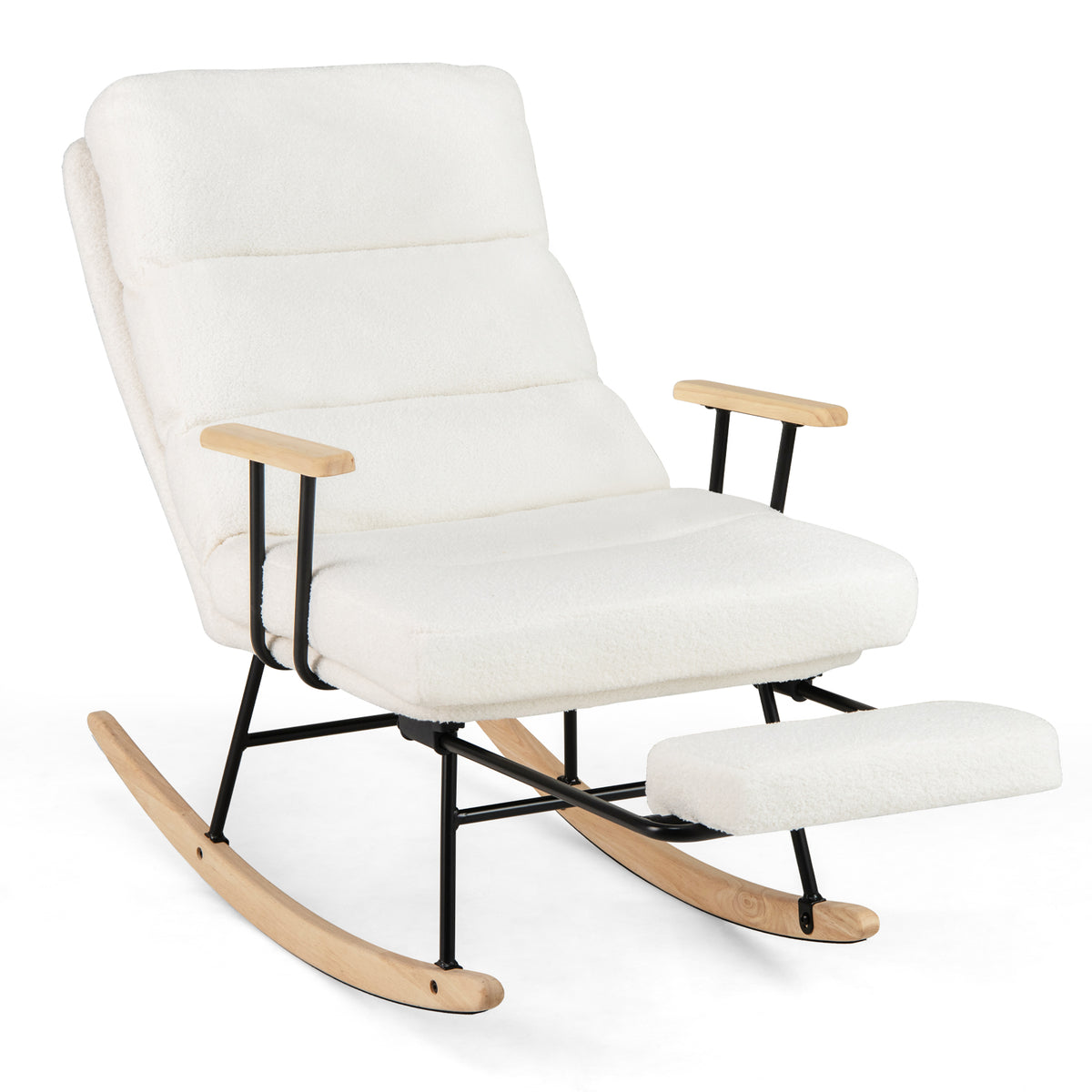 Nursery Rocking Chair Teddy Velvet Upholstered Rocking Chair-White-Recliners-DECOROLALA