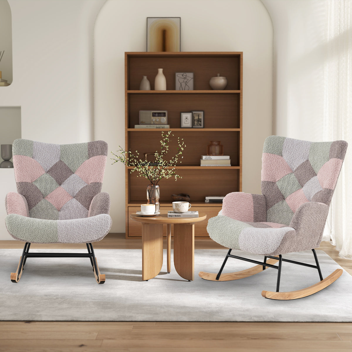 Nursery Rocking Chair with Ergonomic Armrests and High Backrest for Living Room-Accent Chairs-DECOROLALA