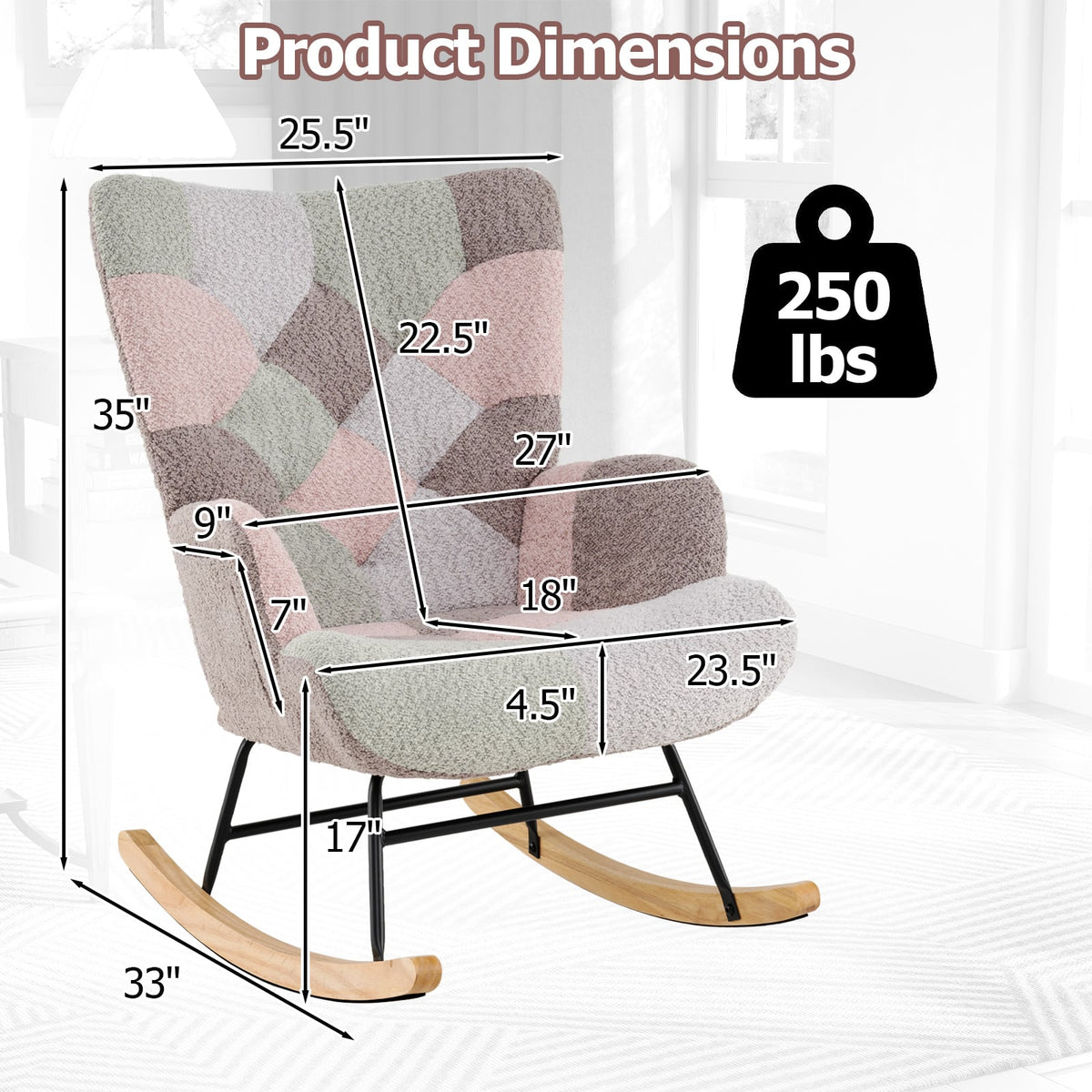 Nursery Rocking Chair with Ergonomic Armrests and High Backrest for Living Room-Accent Chairs-DECOROLALA