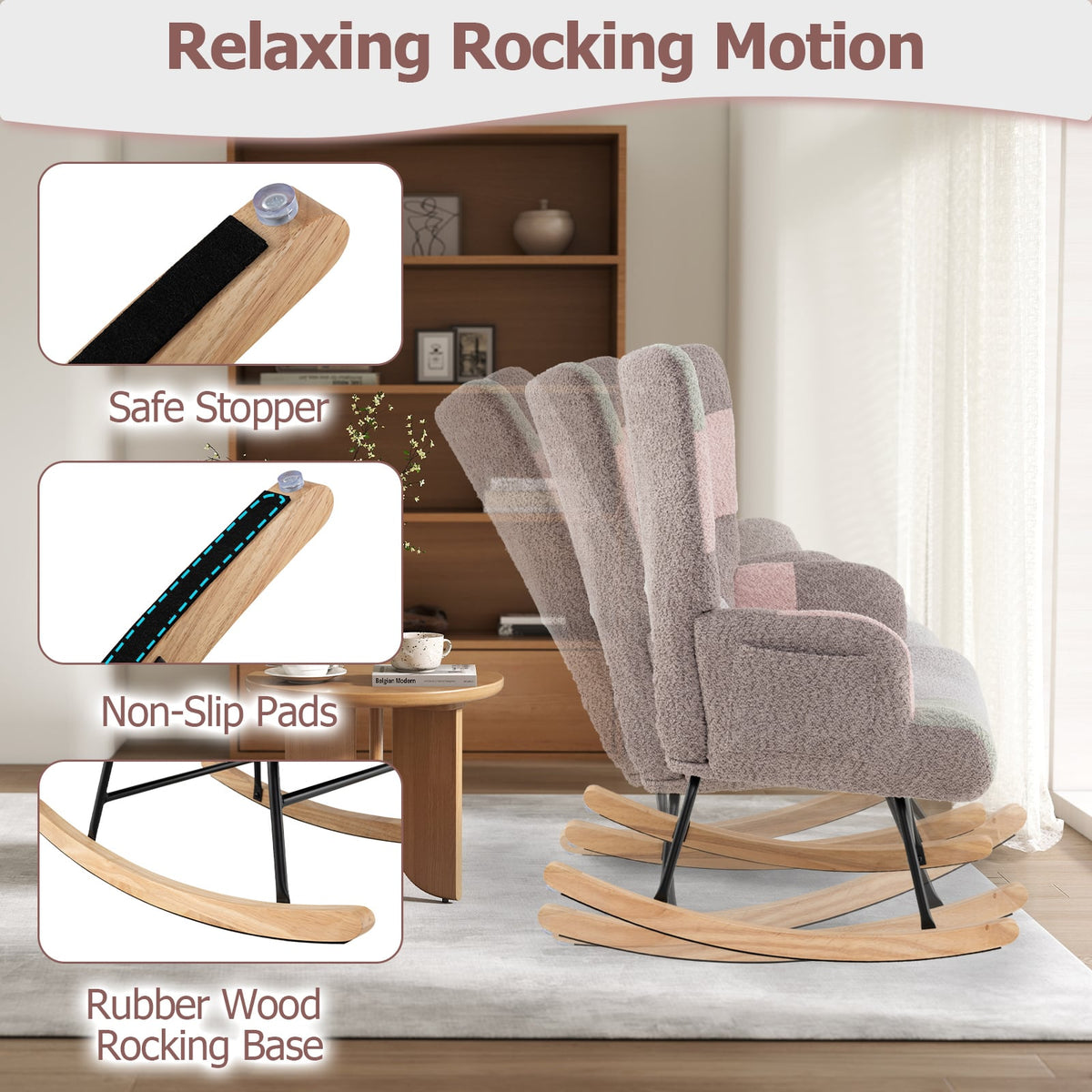 Nursery Rocking Chair with Ergonomic Armrests and High Backrest for Living Room-Accent Chairs-DECOROLALA
