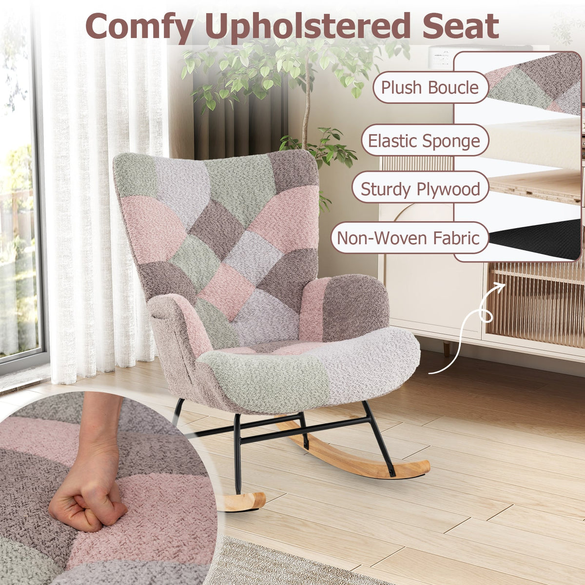 Nursery Rocking Chair with Ergonomic Armrests and High Backrest for Living Room-Accent Chairs-DECOROLALA