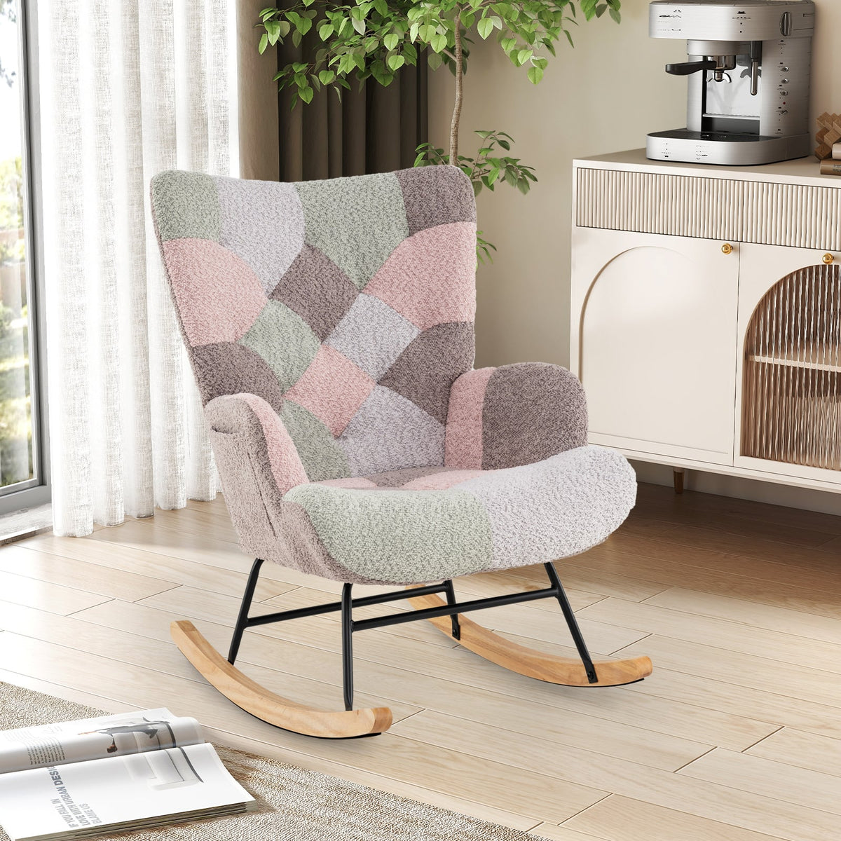 Nursery Rocking Chair with Ergonomic Armrests and High Backrest for Living Room-Accent Chairs-DECOROLALA
