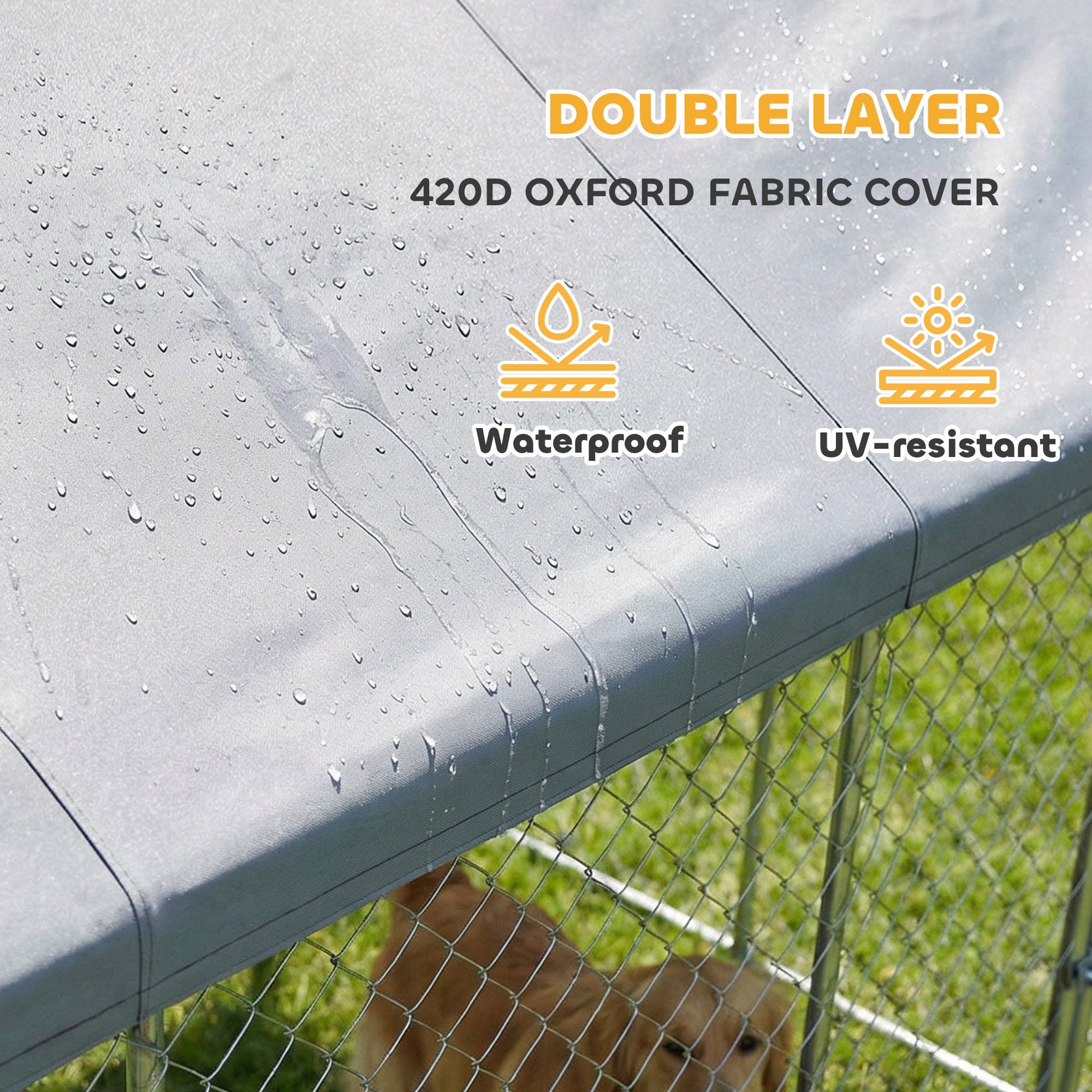 Galvanized Steel Outdoor Dog Kennel with Roof, Safety Lock, for Backyard, 13.1' x 7.5' x 7.8'