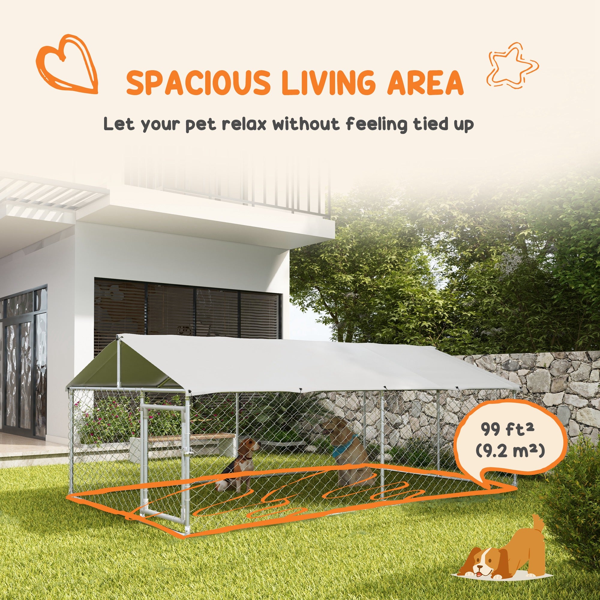 Parc pour chien extérieur de 13.1' x 7.5' x 4.9' avec couverture imperméable et résistante aux UV, pour chiens de taille moyenne à grande, argenté