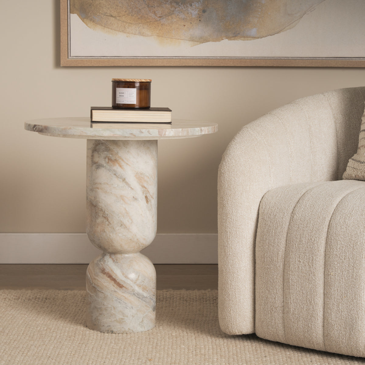 Nylah Solid Pink Marble Round Accent Table-Accent Tables-DECOROLALA