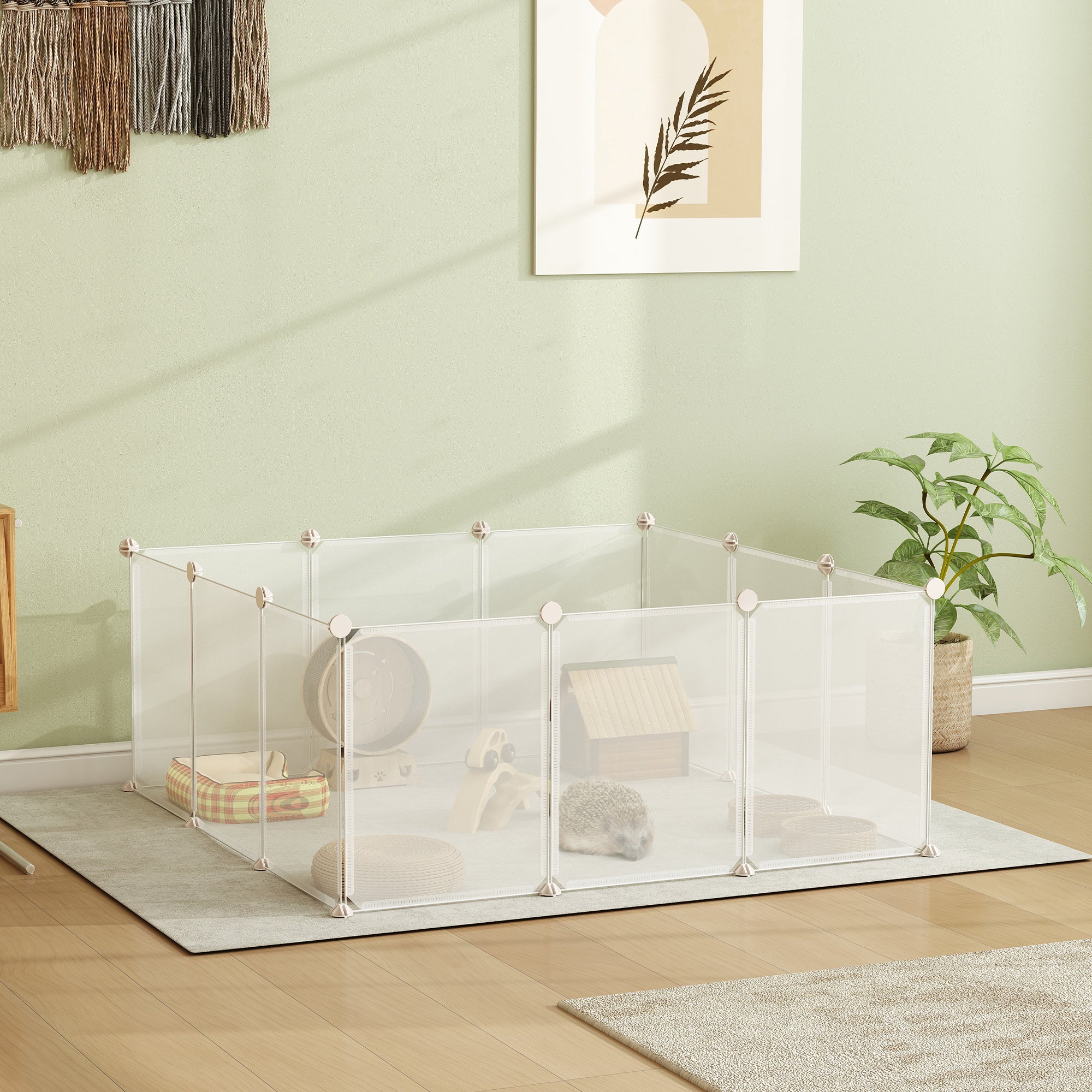 Petite cage en plastique pour petits animaux, cage pour chinchilla à 12 panneaux pour cochon d’Inde, 18" x 14", blanche