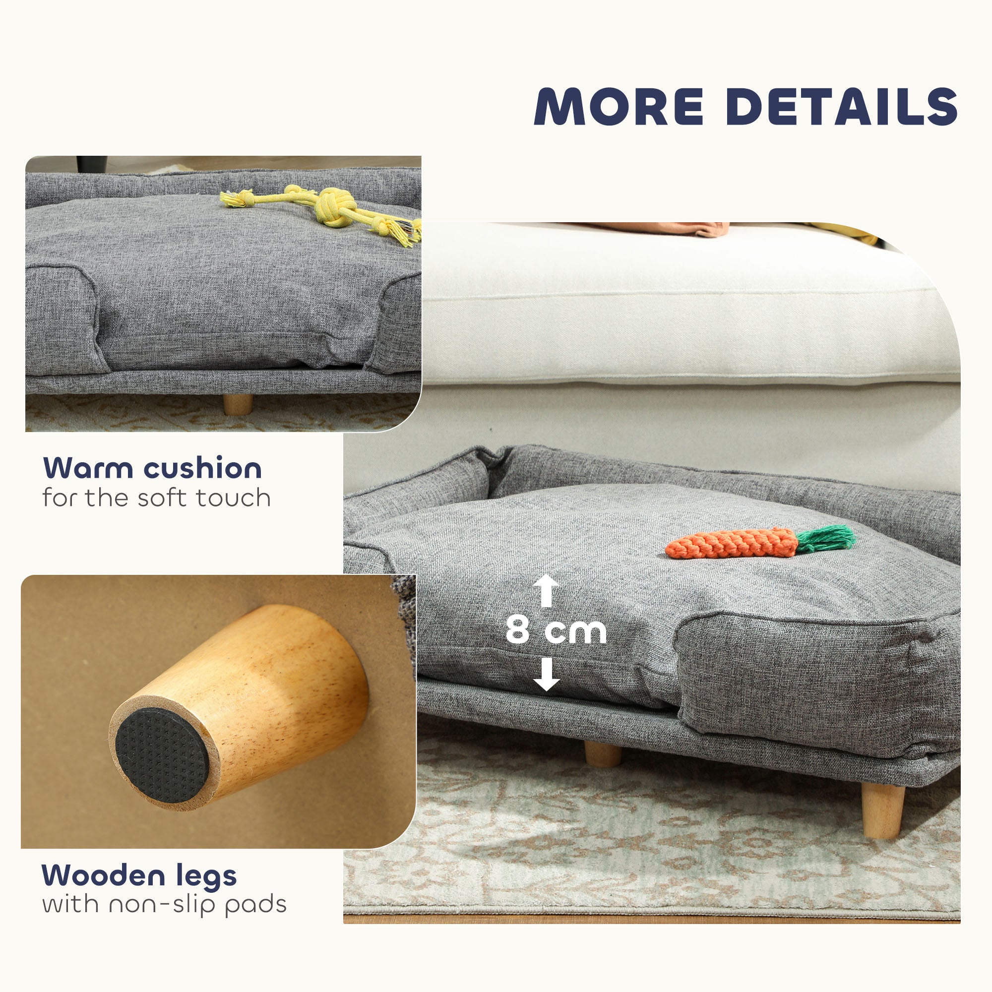 Washable Dog Sofa for Large Dogs, Elevated Pet Couch with Anti-slip Foot Pads, Dark Grey