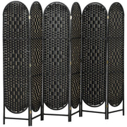 Bohemian Privacy Screen, Folding Room Divider with 6 Panels and Arched Top for Bedroom Living Room Office, Black