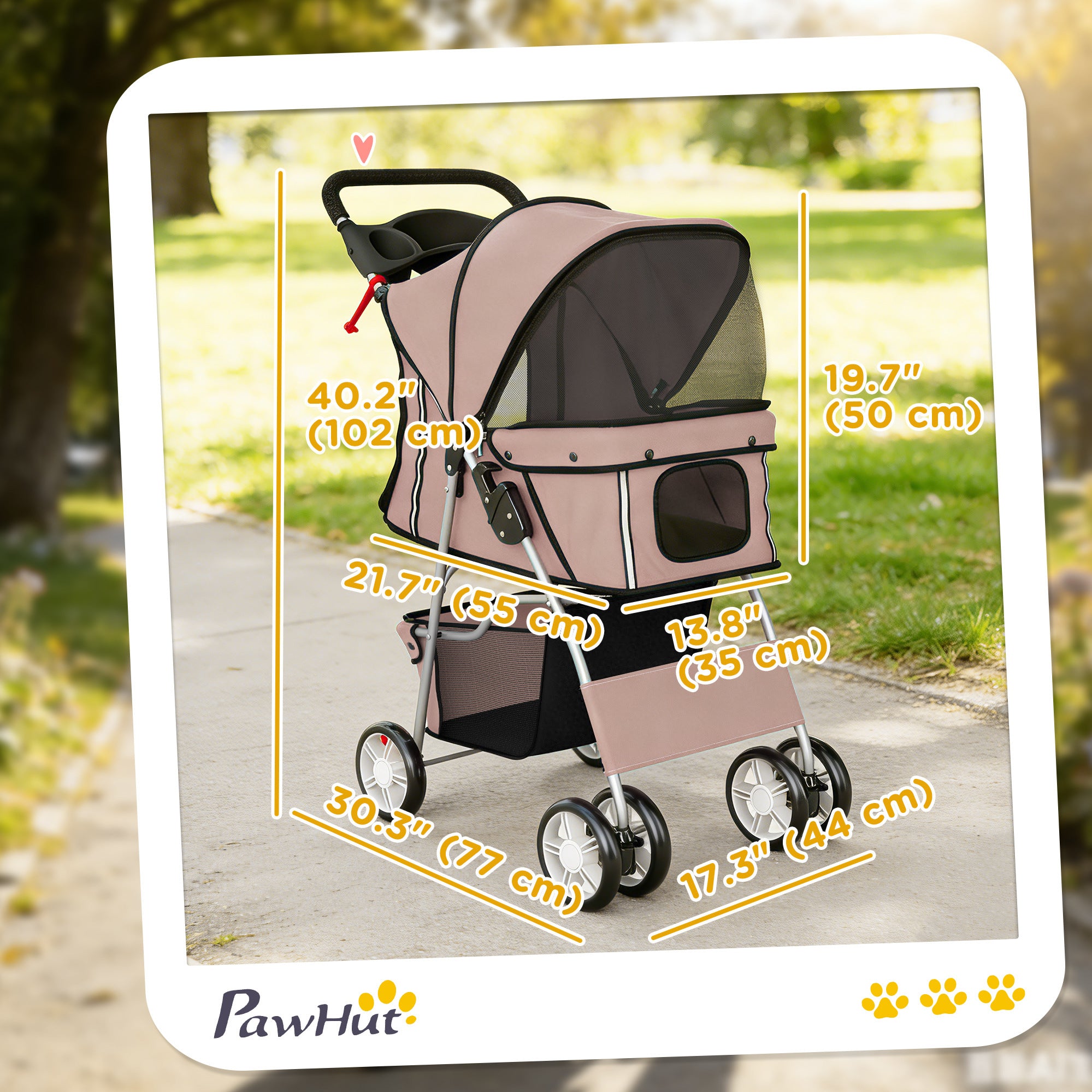 Pet Stroller for Dogs & Cats, Foldable Dog Stroller with Wheels, Reflective Strips, Brake, Pad and Basket, Coffee