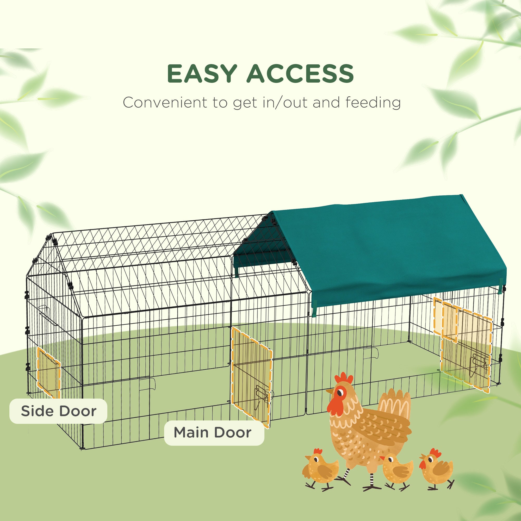73" Small Animal Cage with Roof, Indoor/Outdoor Use,  for Chicken, Rabbits, Chinchillas, Green