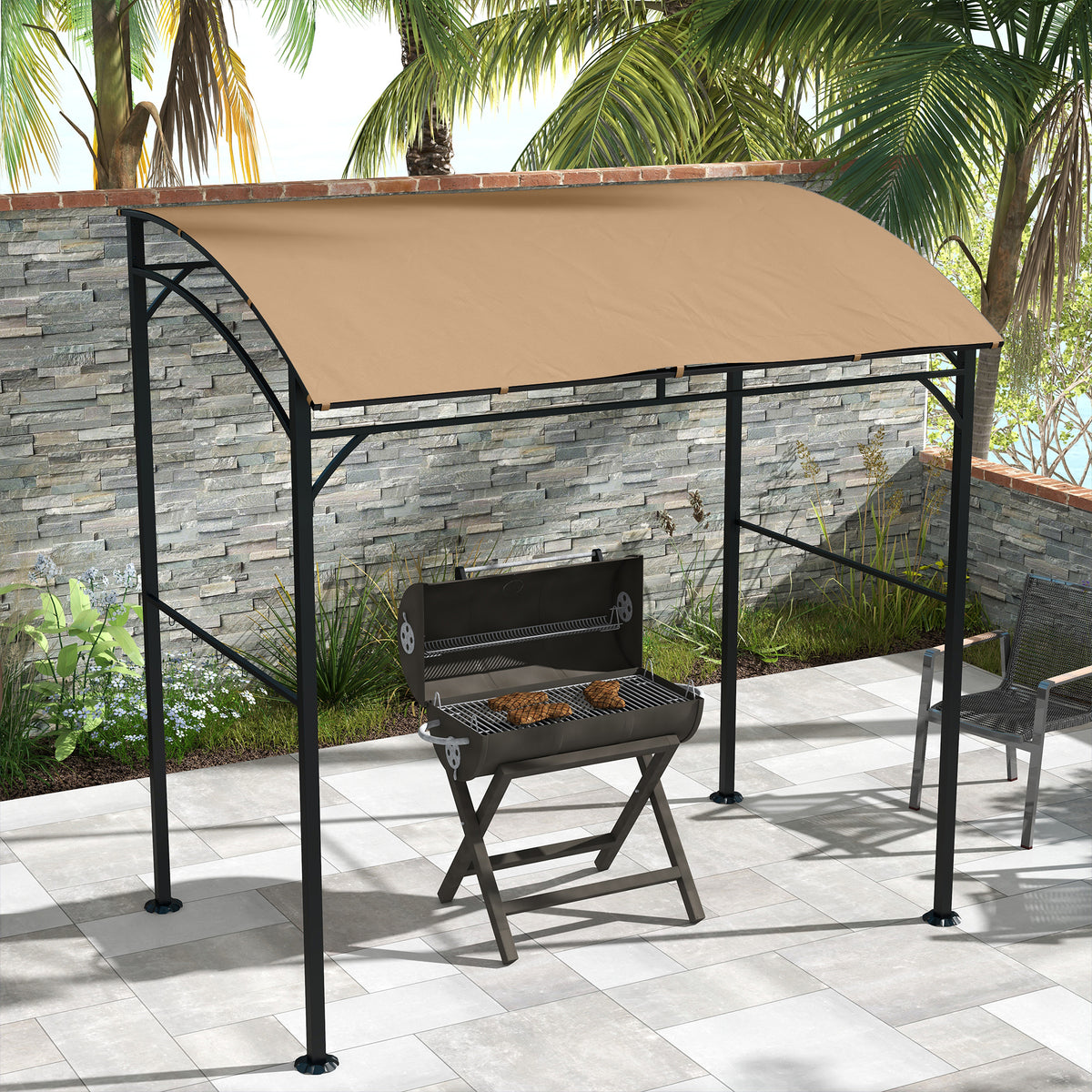 7' x 5' BBQ Grill Gazebo - Dark Brown Steel Frame Tent