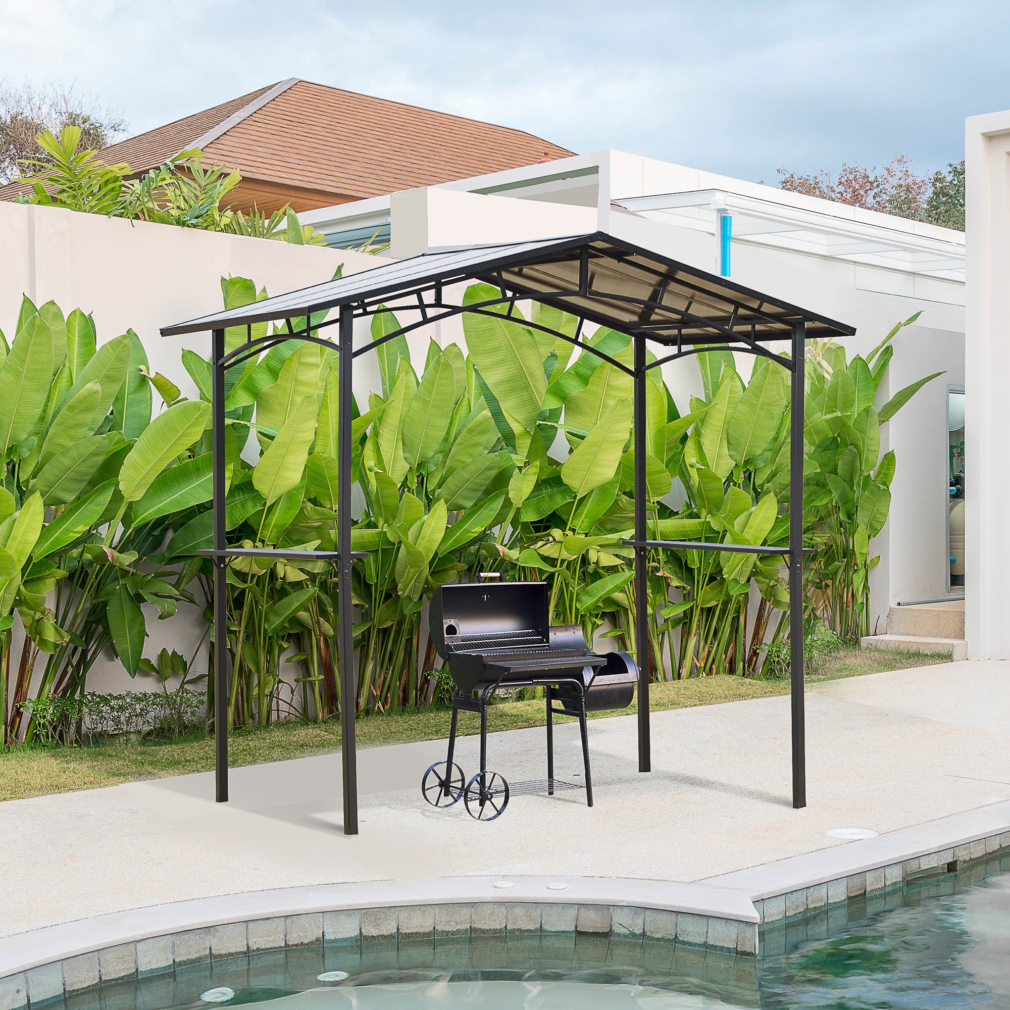 8' x 5' Hardtop Grill Gazebo - Aluminum BBQ Canopy with Shelves