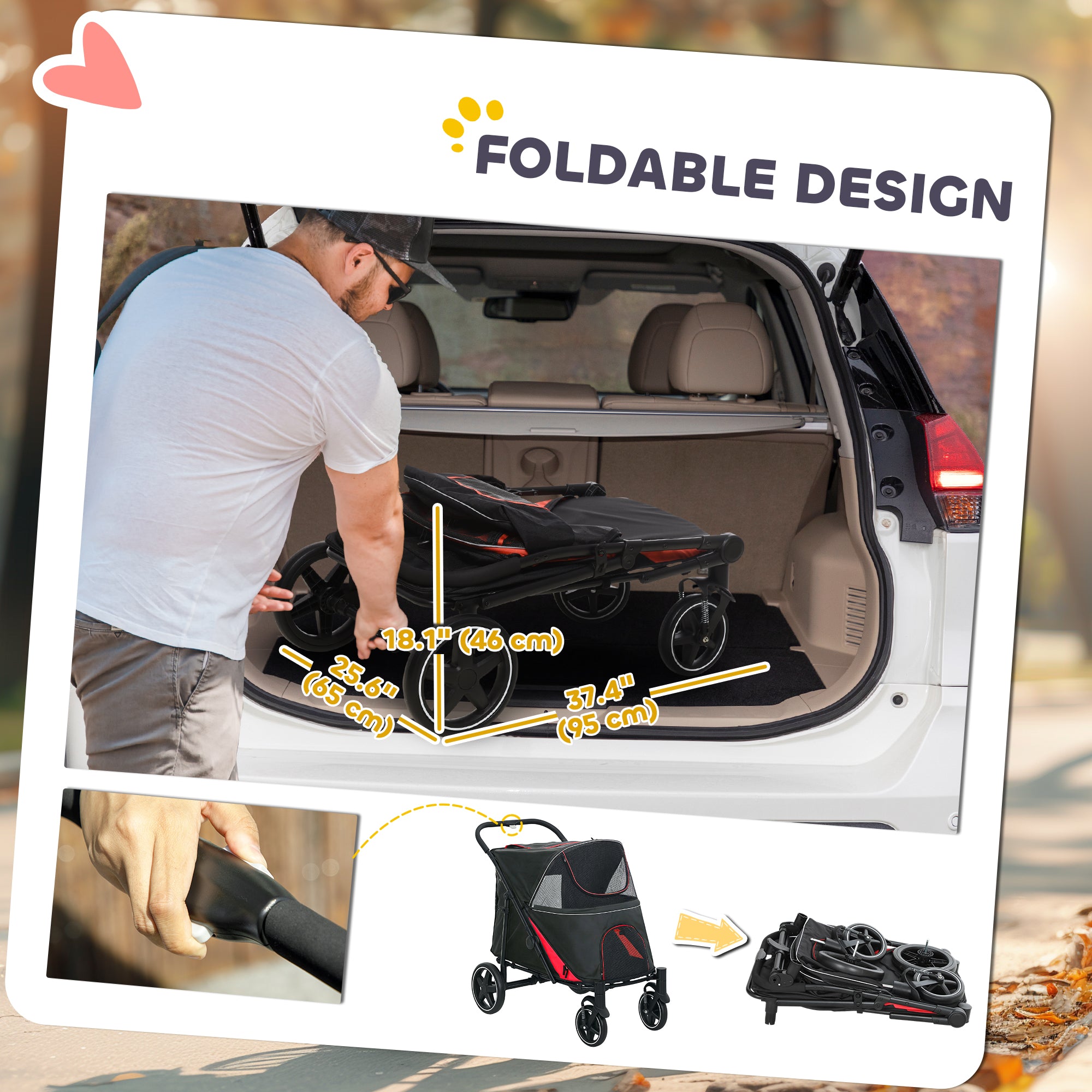 Foldable Pet Stroller with Universal Front Wheels, Shock Absorber, Dog Cat Carriage for Large & Medium Dogs, Black