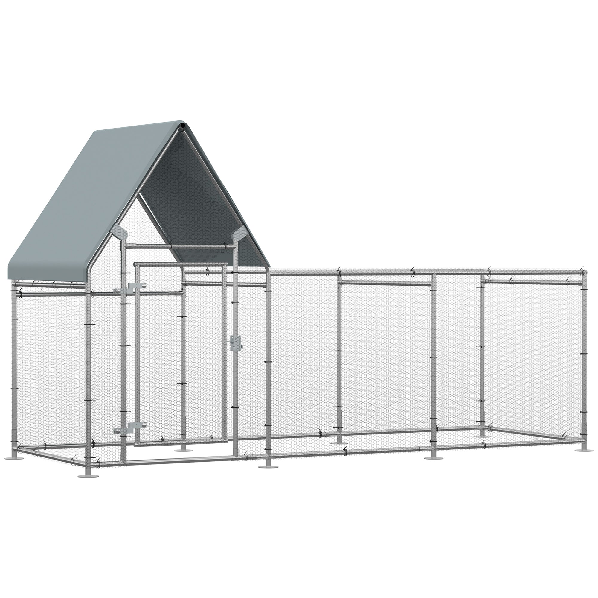 Walk In Chicken Run, Large Galvanized Chicken Coop, Hen Poultry House Cage, Rabbit Hutch Metal Enclosure w/ Water-Resist Cover for Outdoor Backyard Farm, 9.9' x 3.5' x 5.6'
