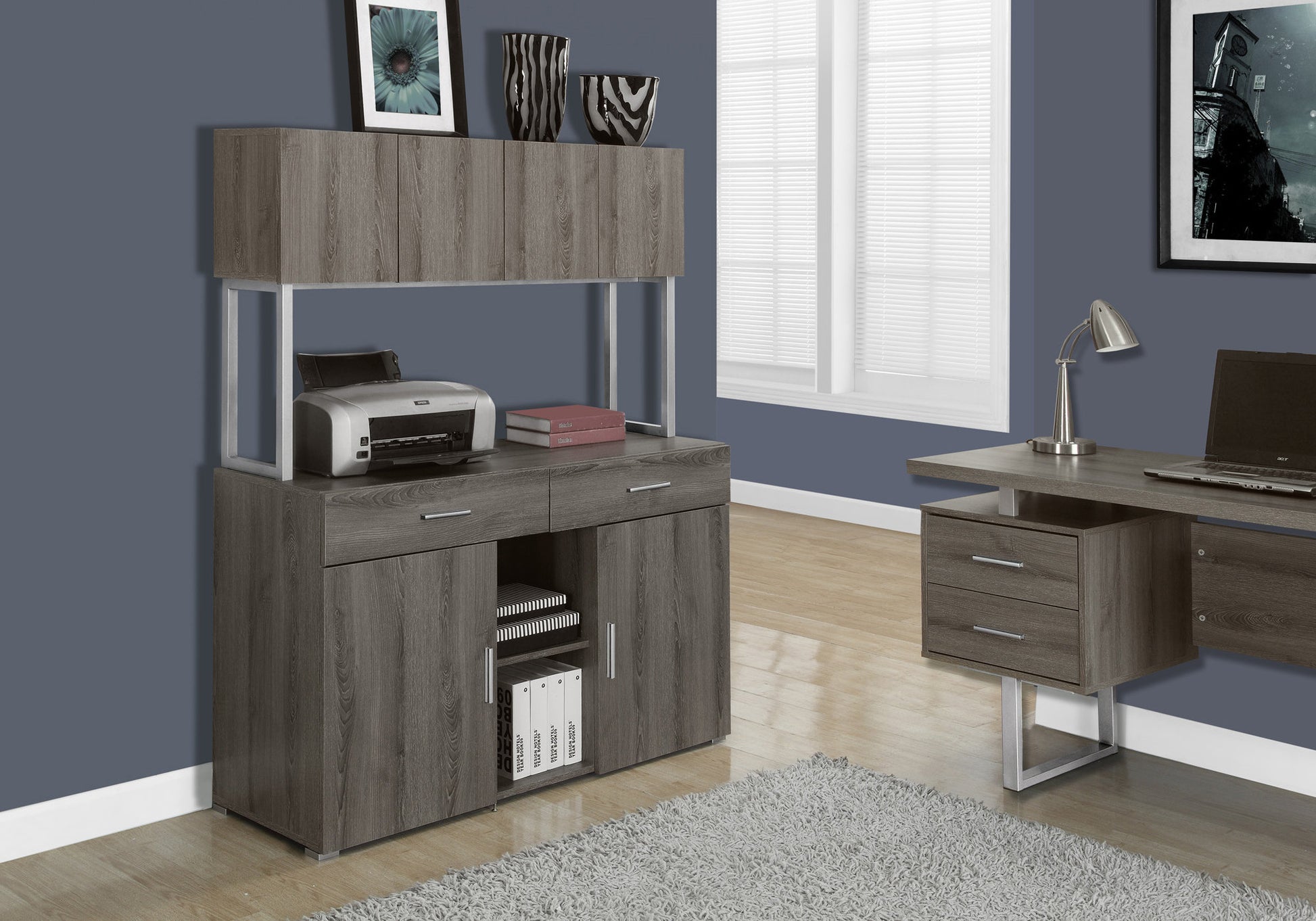 OFFICE CABINET - 48"L / DARK TAUPE STORAGE CREDENZA-Office Cabinet-DECOROLALA