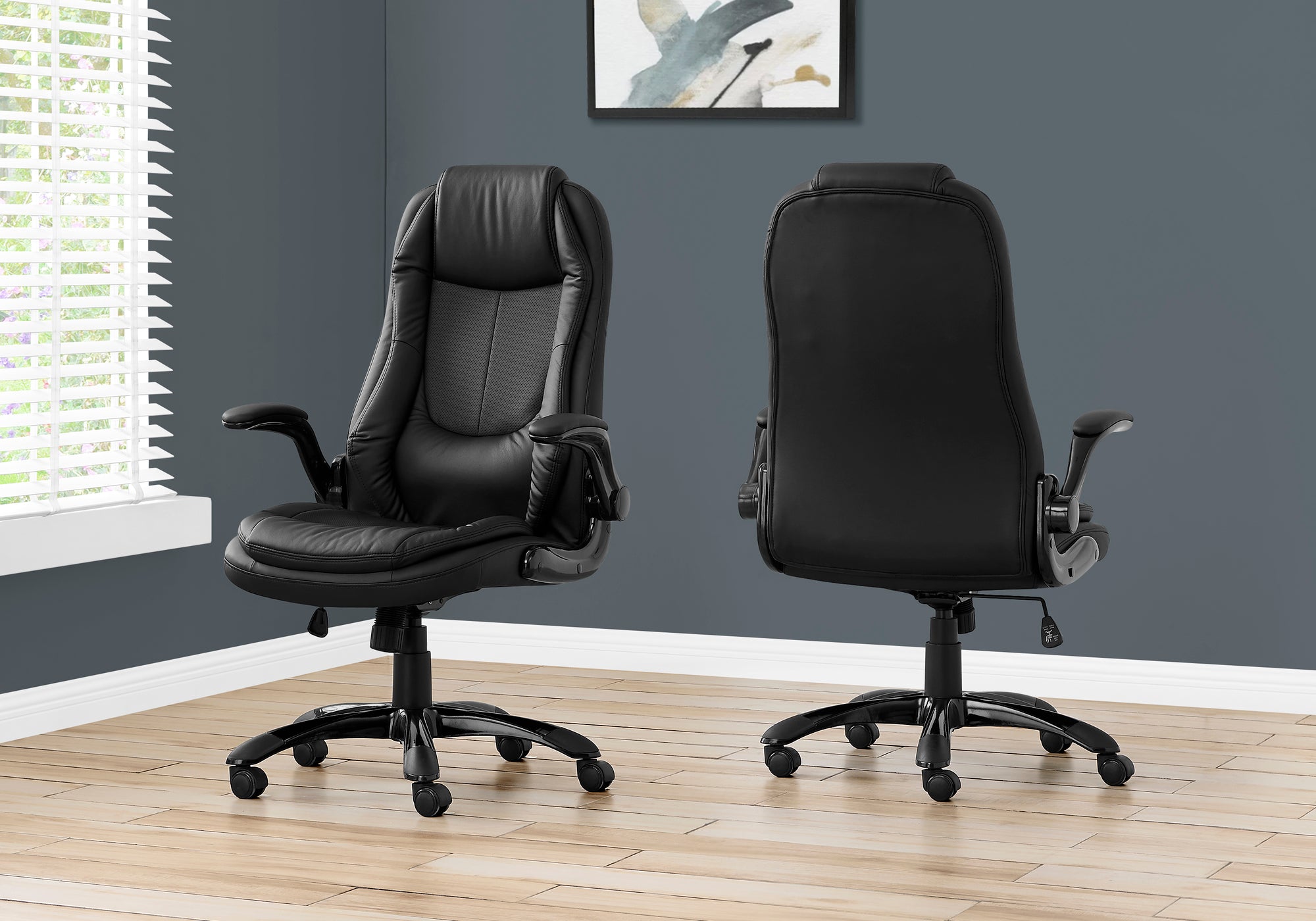 OFFICE CHAIR - BLACK LEATHER-LOOK / HIGH BACK EXECUTIVE-Computer Desk-DECOROLALA