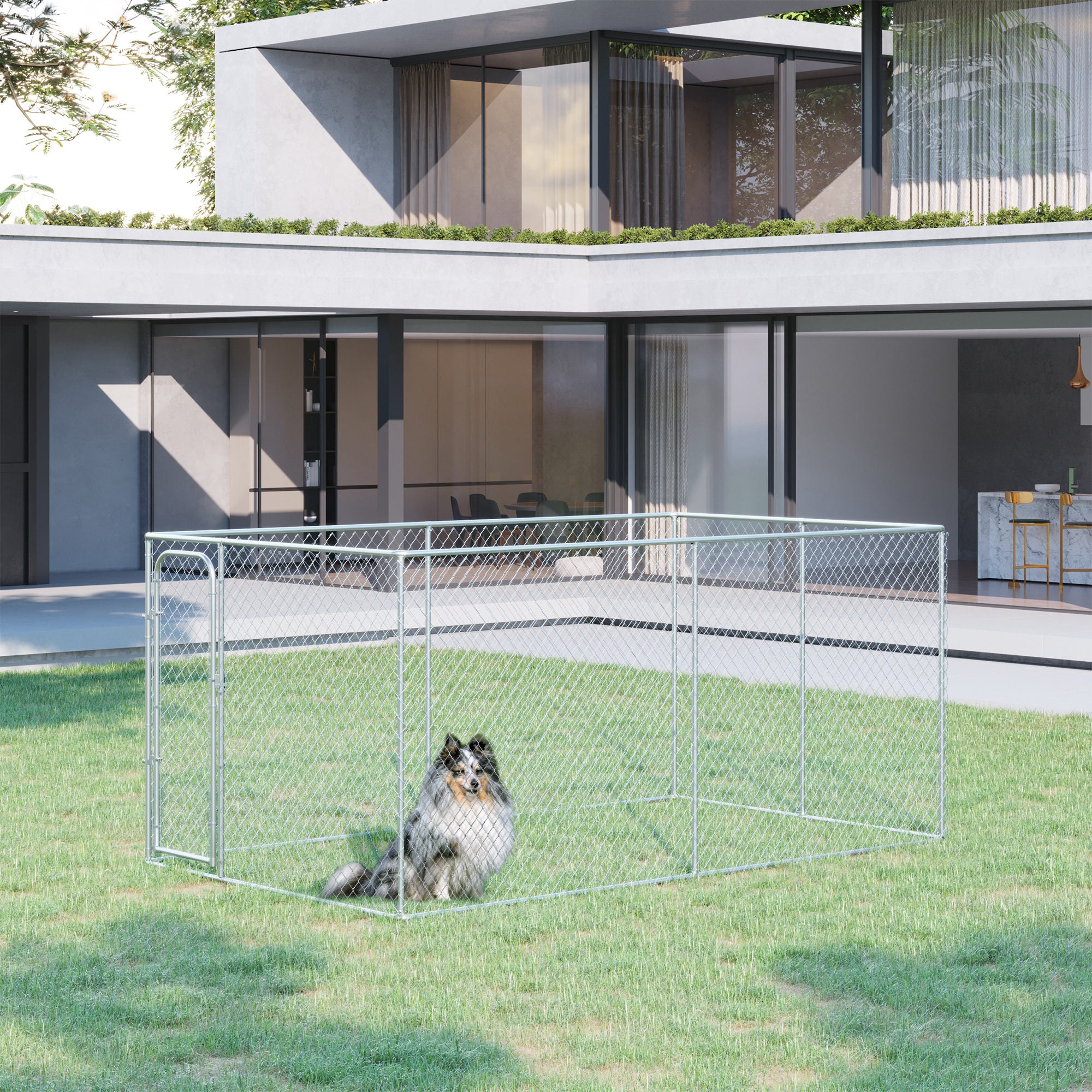 Parc extérieur pour chiens de 99 pieds carrés avec structure en acier galvanisé, pour chiens de petite et moyenne taille, 13.1' x 7.5' x 6'