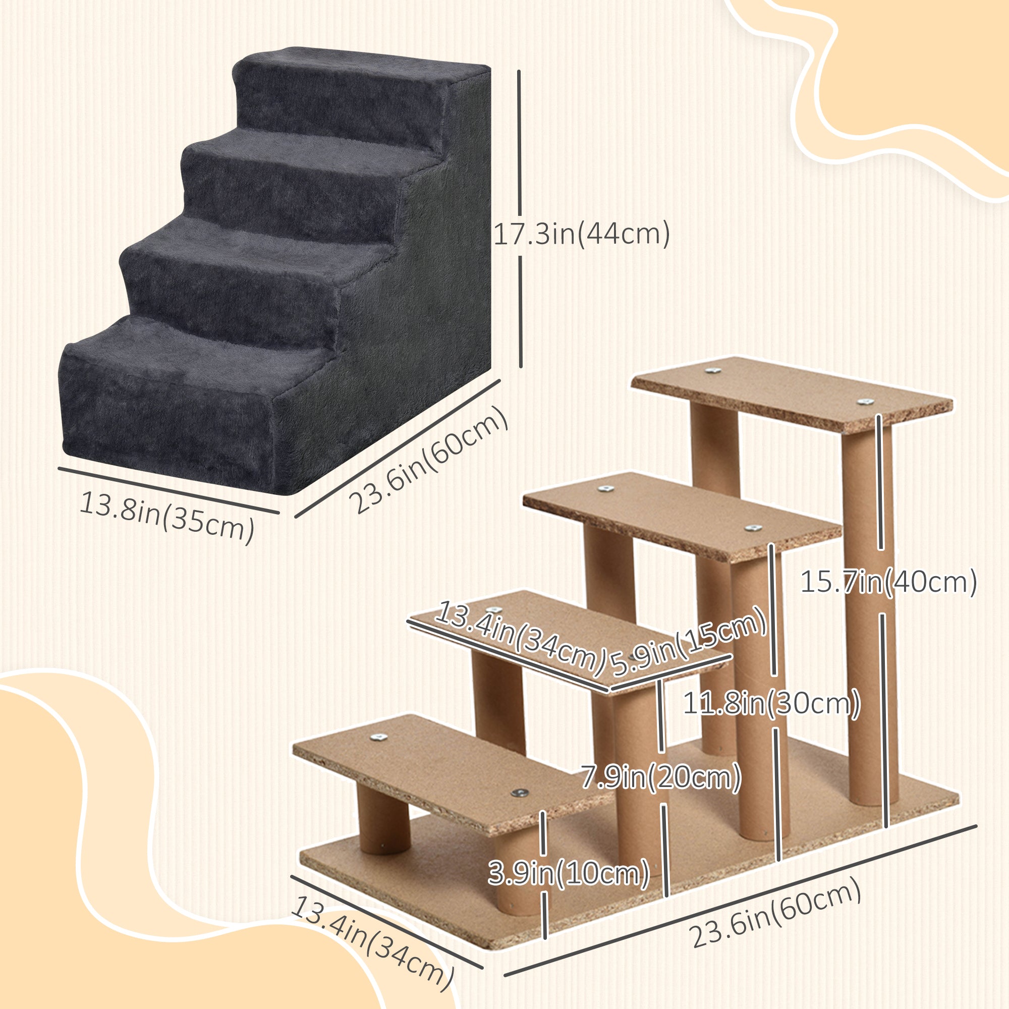 4-Step Dog Ramp for Sofa, Bed, and Couch, with Removable Cover, Dark Grey