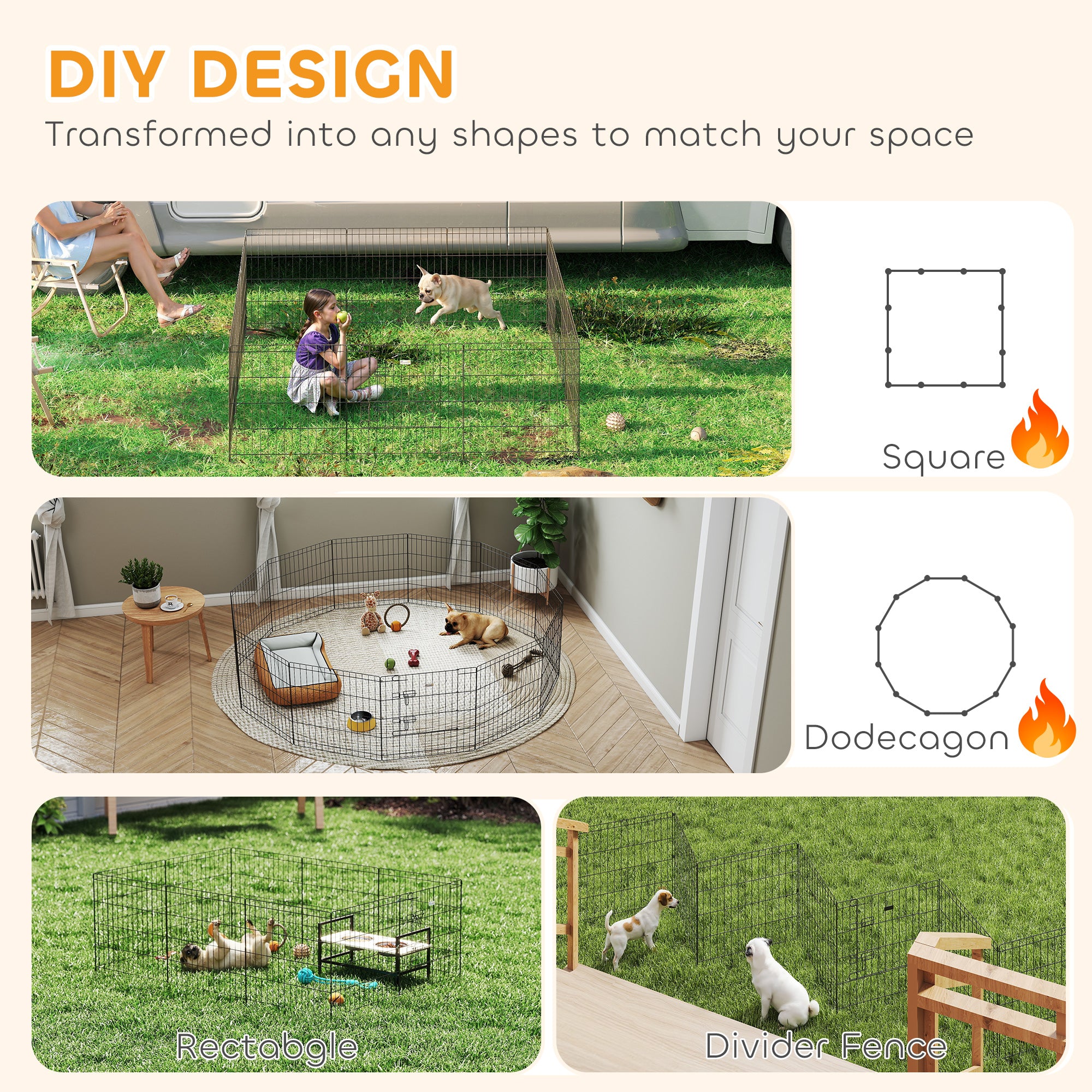 24inch Foldable Metal Exercise Pet Playpen Yard Dog Puppy Kennel Cage 12 Panels