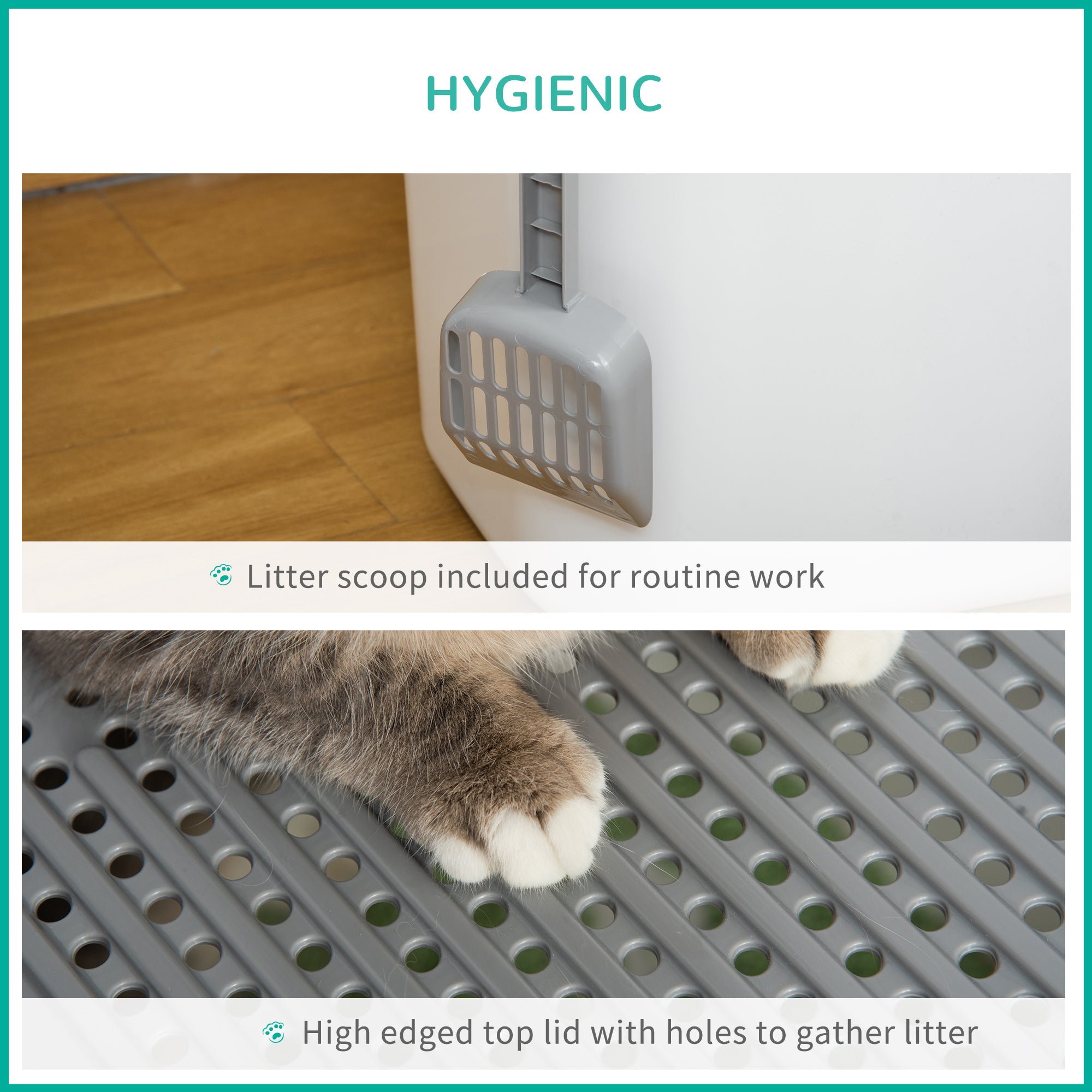 Bac à litière fermé pour chat, nettoyage facile, avec entrée avant, sortie supérieure et pelle, blanc