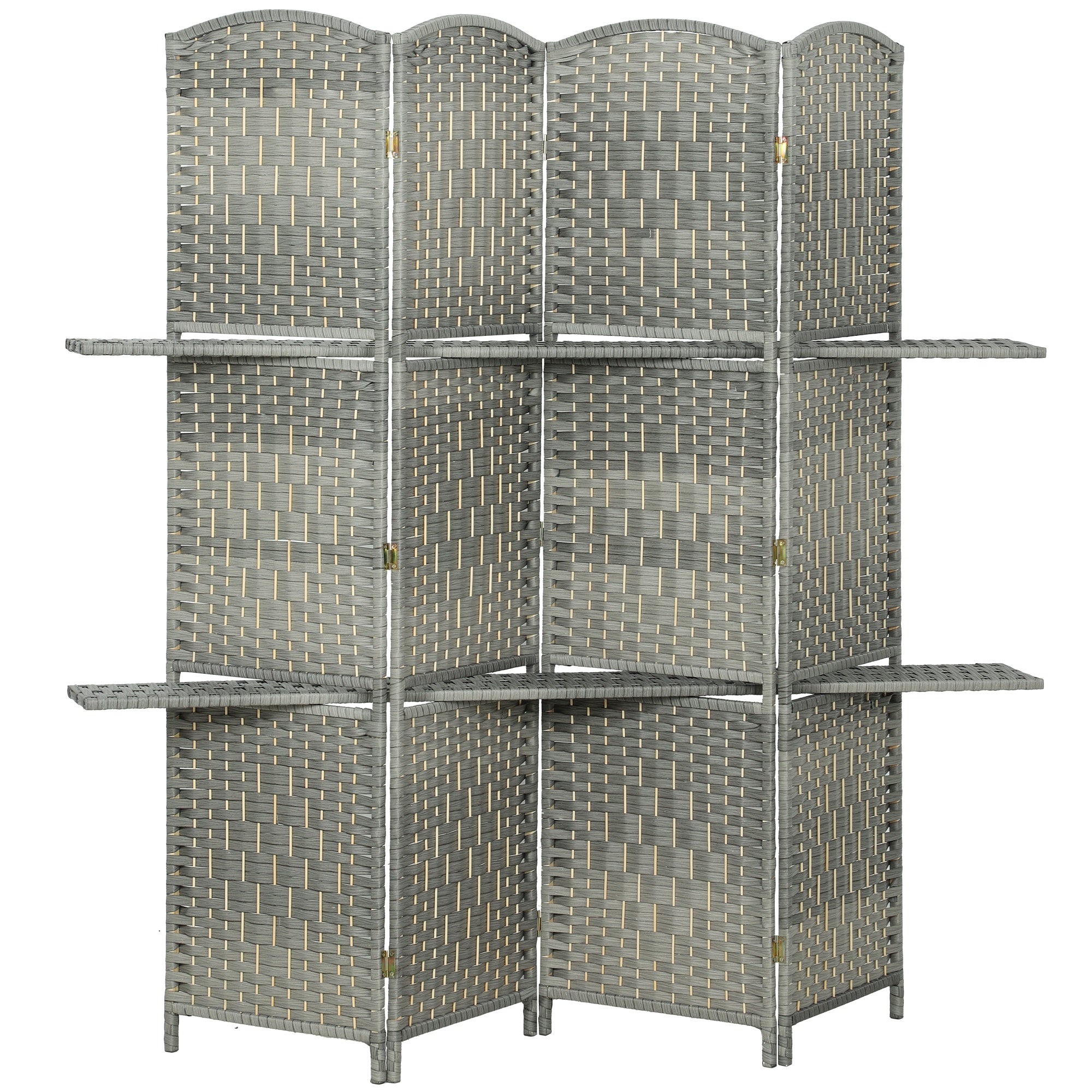 Écran d’intimité de 6 pieds, séparateur de pièce à 4 panneaux avec étagères pour salon, chambre ou bureau à domicile, gris