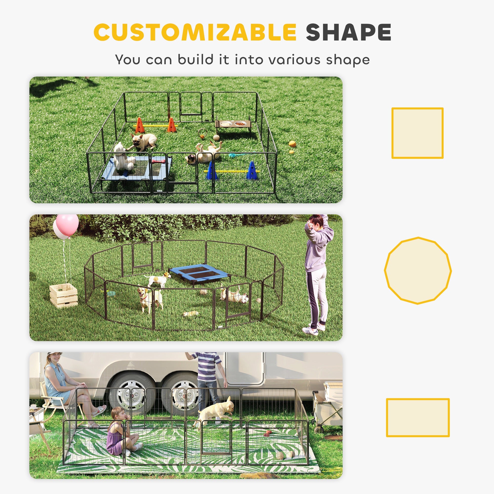 Parc pour chiens, enclos robuste en métal de 31.5"W, clôture d’exercice pour animaux d’intérieur et d’extérieur, conception modulable avec porte pour petits chiens, 12 panneaux, 23.5"H
