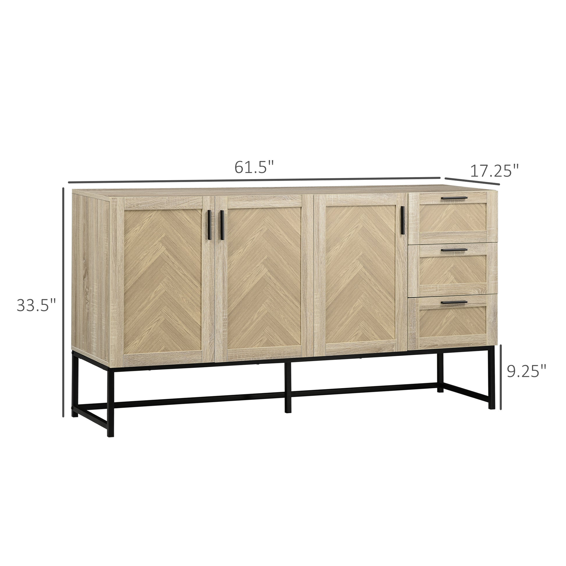 Oak Buffet Cabinet with Drawers & Shelves - 61.4"L (Characters: 64)-DECOROLALA
