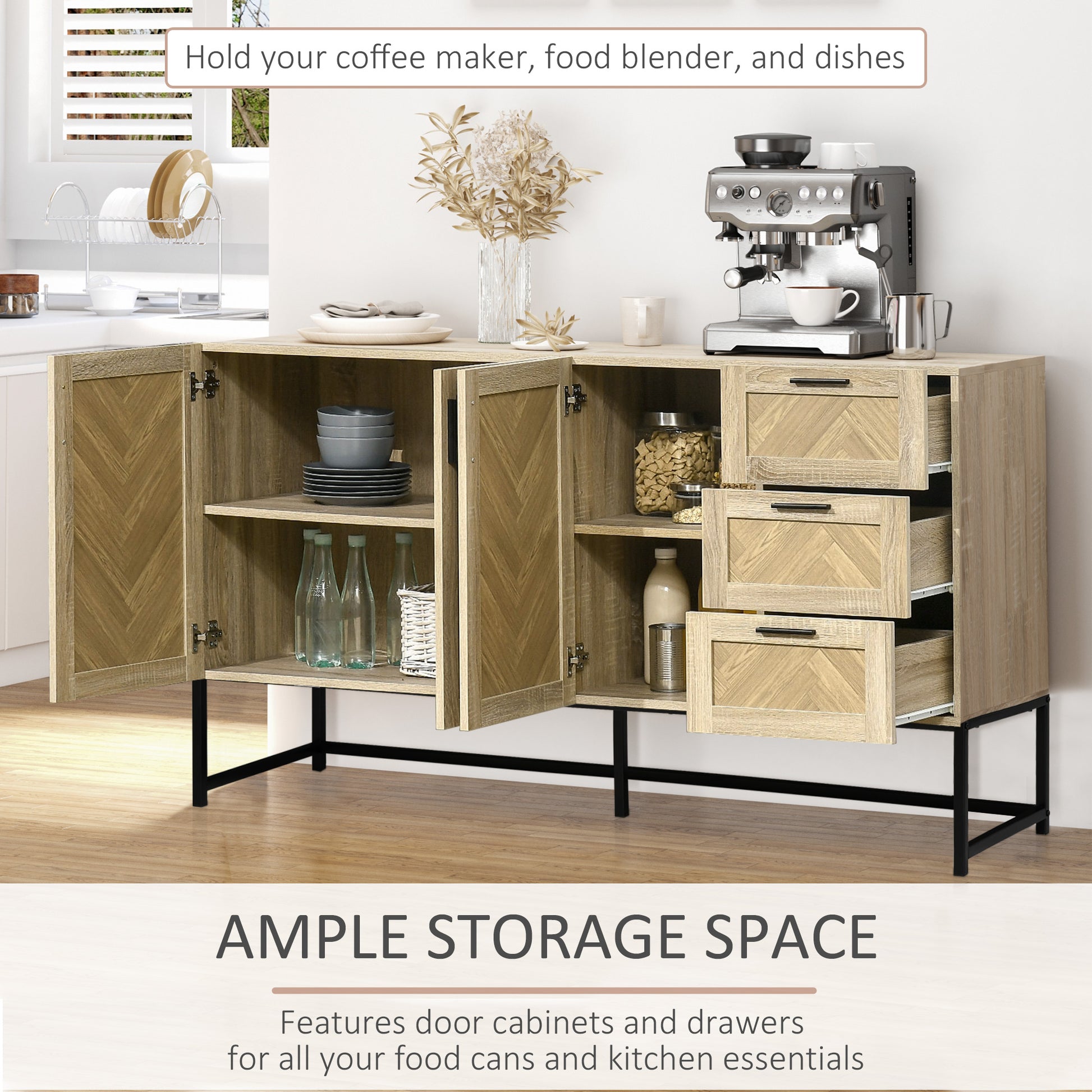 Oak Buffet Cabinet with Drawers & Shelves - 61.4"L (Characters: 64)-DECOROLALA
