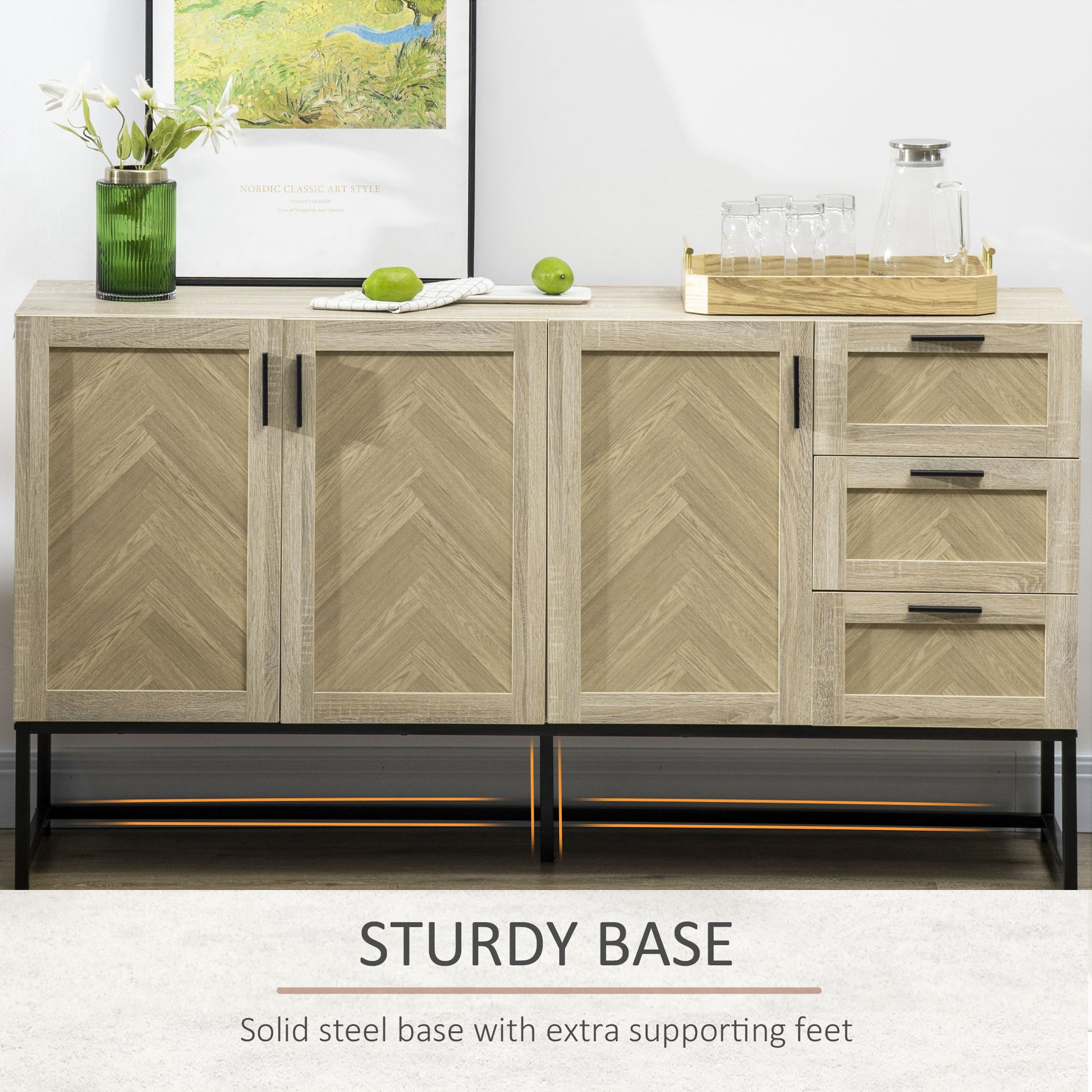 Oak Buffet Cabinet with Drawers & Shelves - 61.4"L (Characters: 64)-DECOROLALA