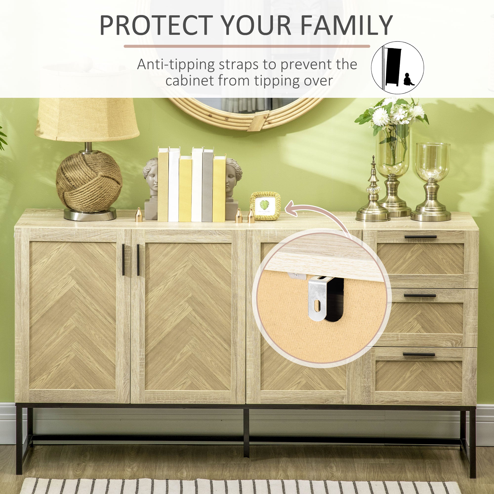 Oak Buffet Cabinet with Drawers & Shelves - 61.4"L (Characters: 64)-DECOROLALA