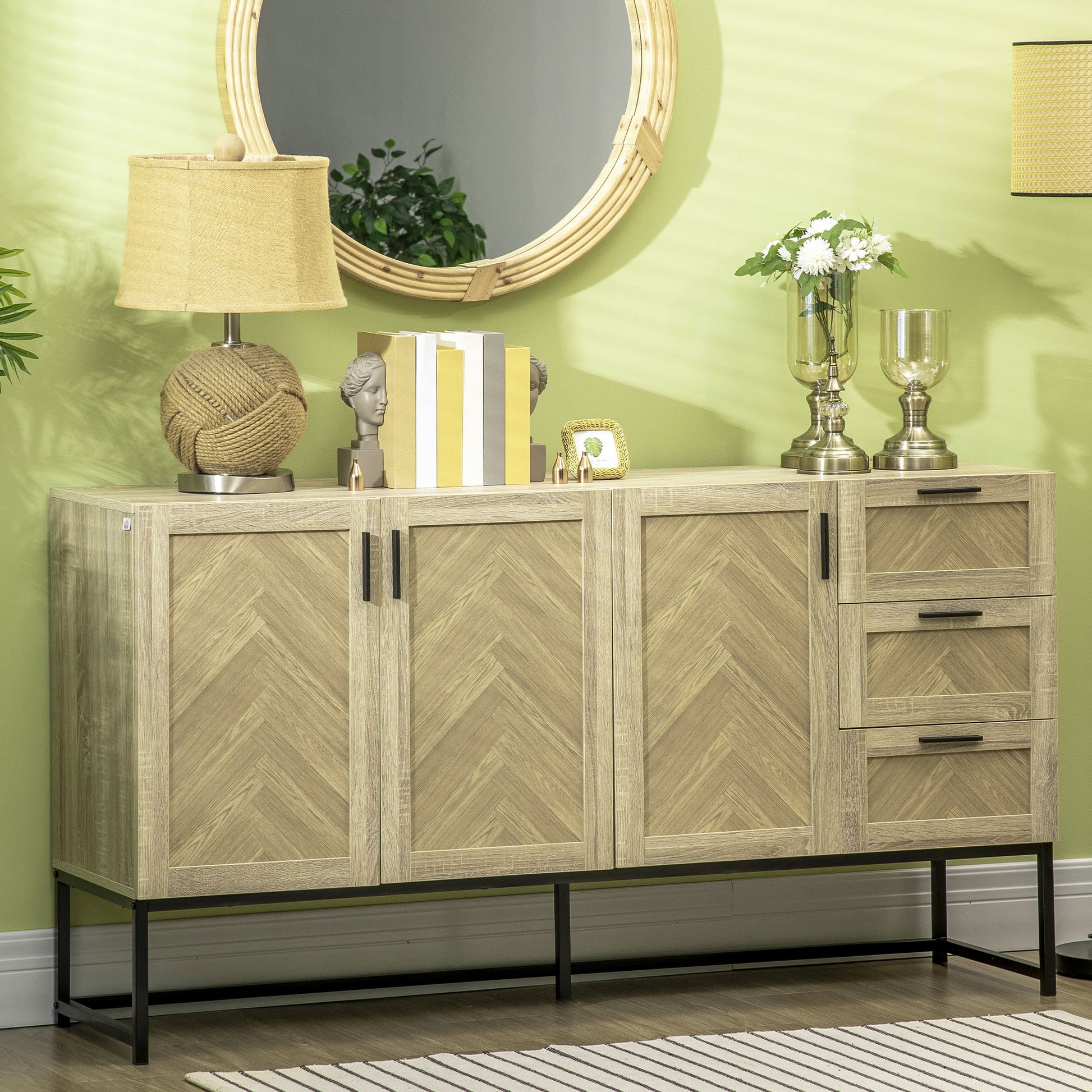 Oak Buffet Cabinet with Drawers & Shelves - 61.4"L (Characters: 64)-DECOROLALA