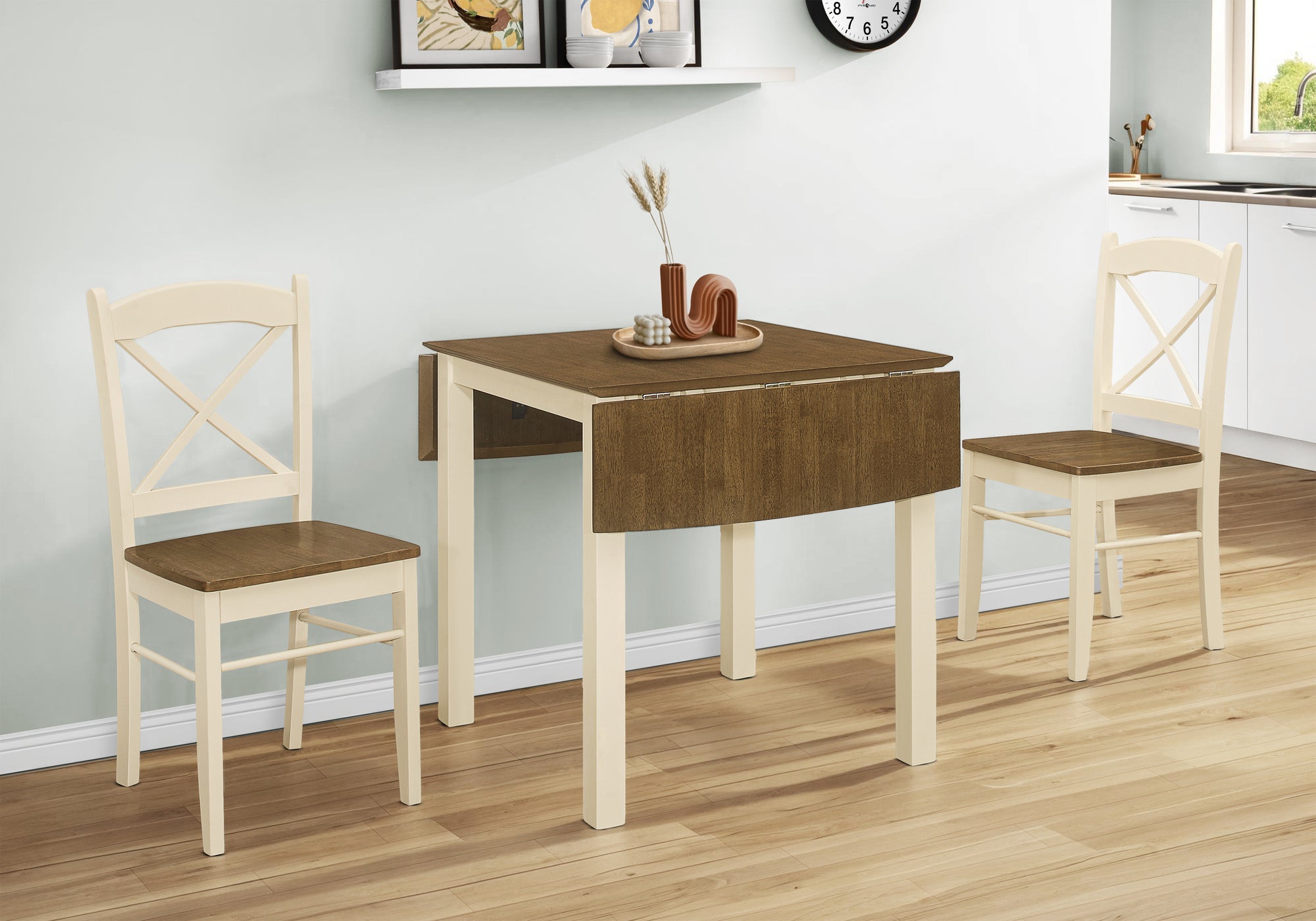 Oak Drop Leaf Dining Table 48" Cream-Dining Table-DECOROLALA