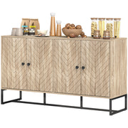 Oak Sideboard Buffet Cabinet with 2 Shelves & Steel Base, TV Stand, Coffee Bar-DECOROLALA