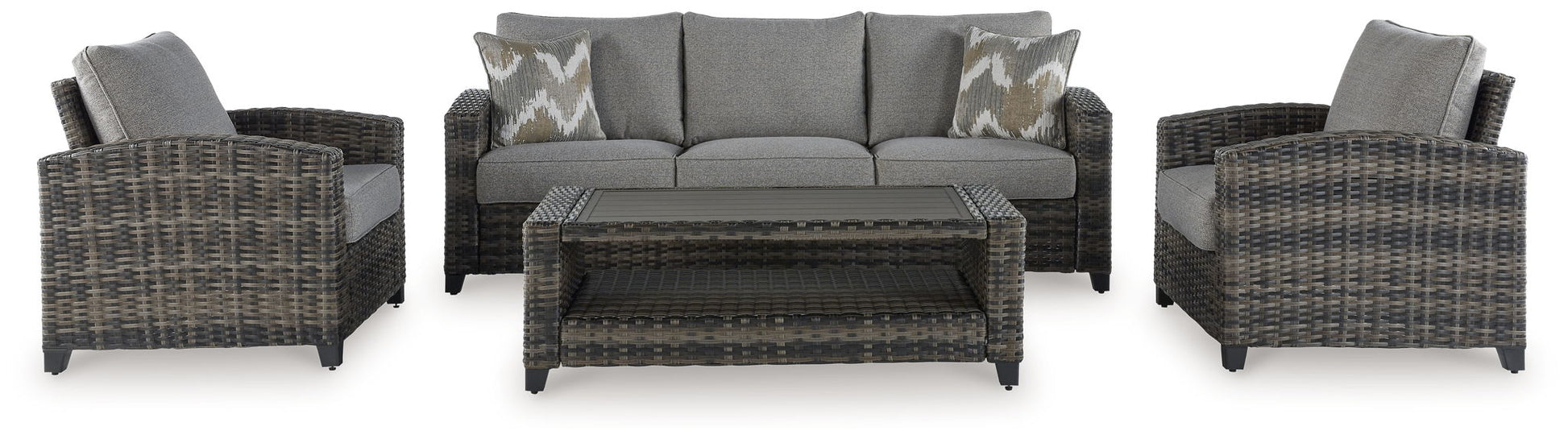 Oasis Court 4-Piece Outdoor Sofa Set - Gray-4 Piece Outdoor Sets-DECOROLALA