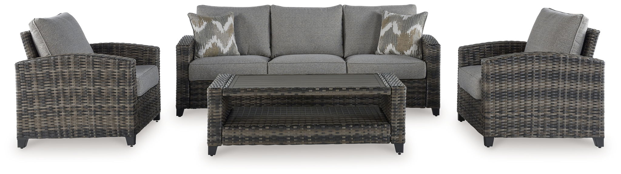 Oasis Court 4-Piece Outdoor Sofa Set - Gray-4 Piece Outdoor Sets-DECOROLALA