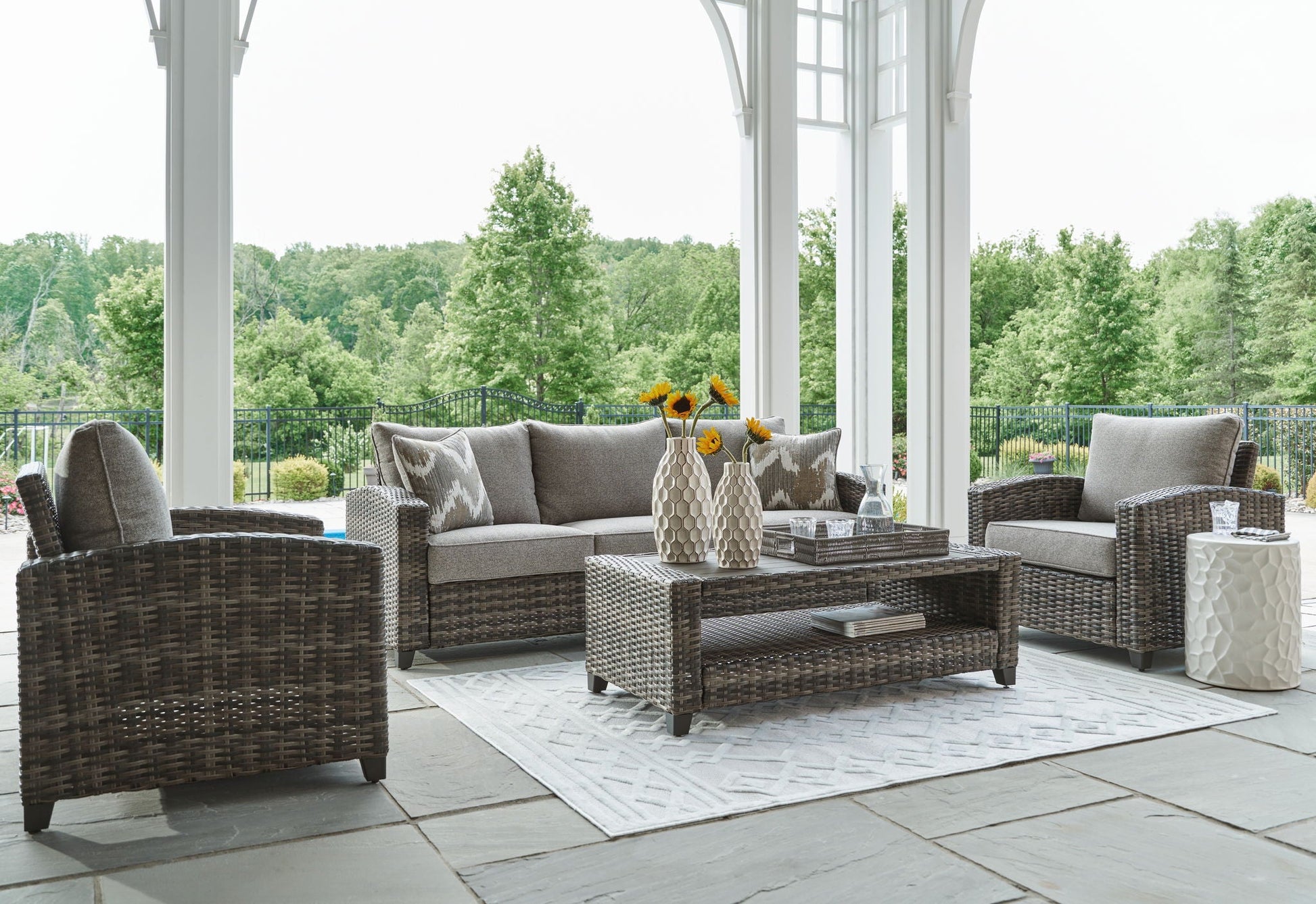Oasis Court 4-Piece Outdoor Sofa Set - Gray-4 Piece Outdoor Sets-DECOROLALA